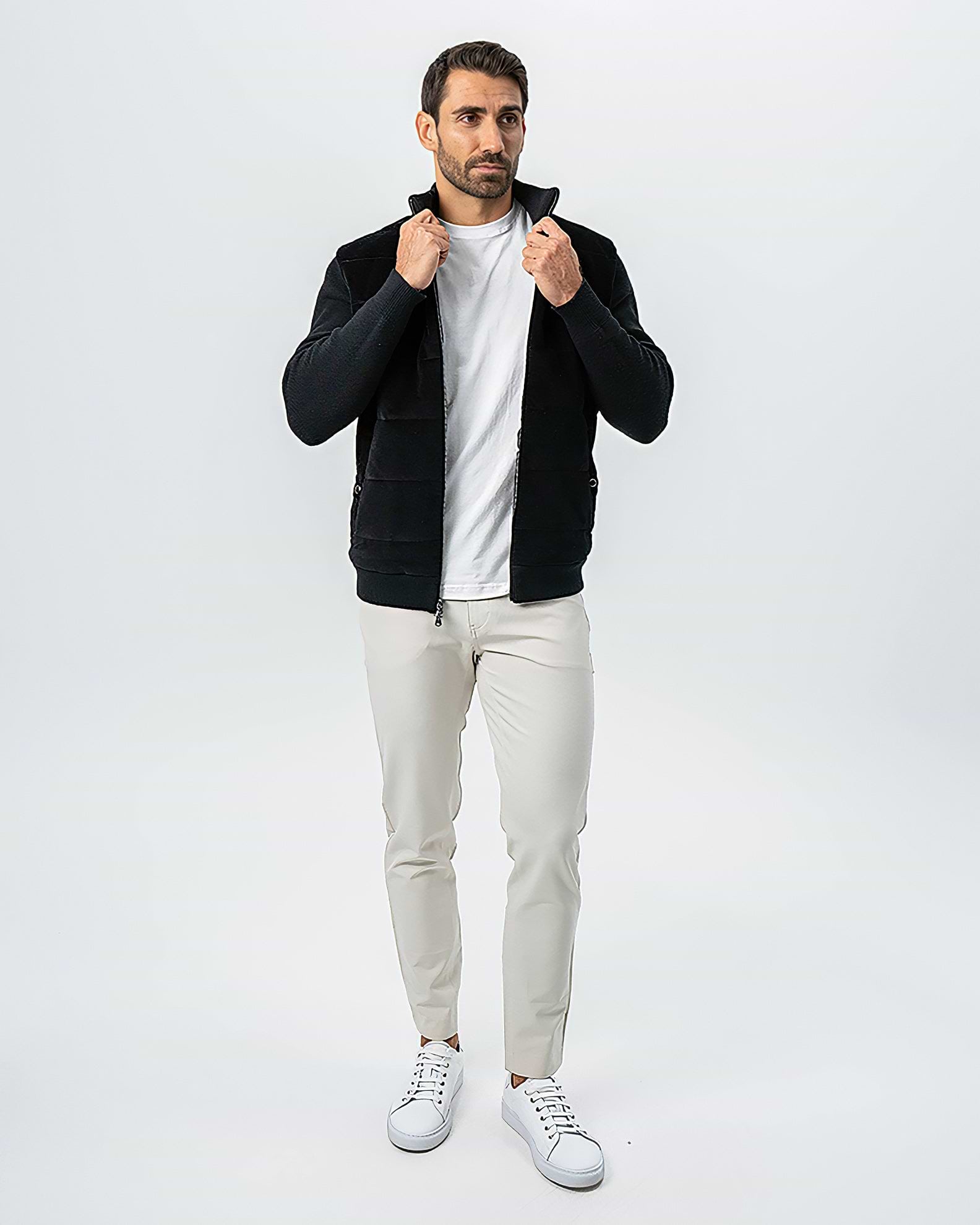 Corduroy Knit Zip Jacket - Black