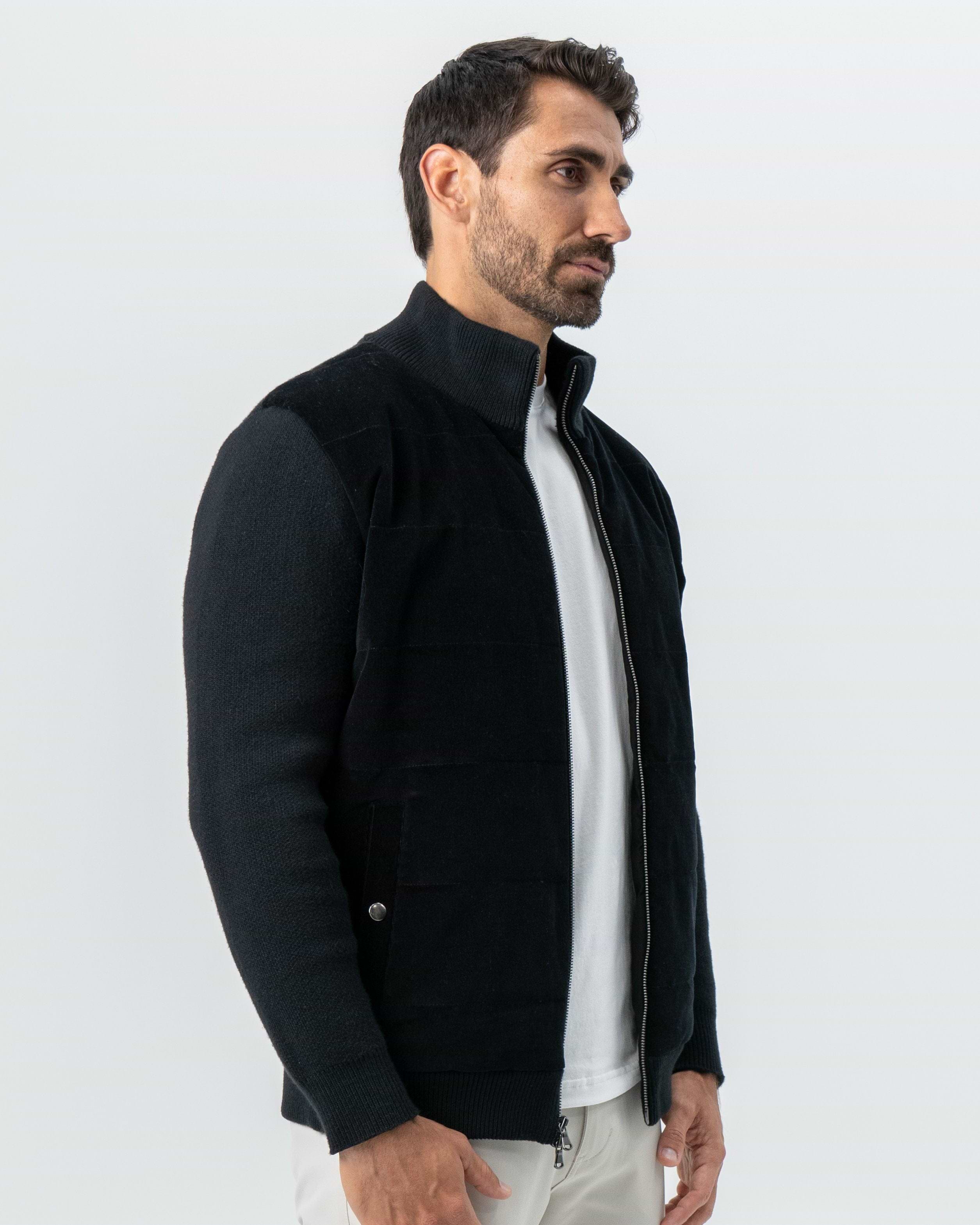 Corduroy Knit Zip Jacket - Black