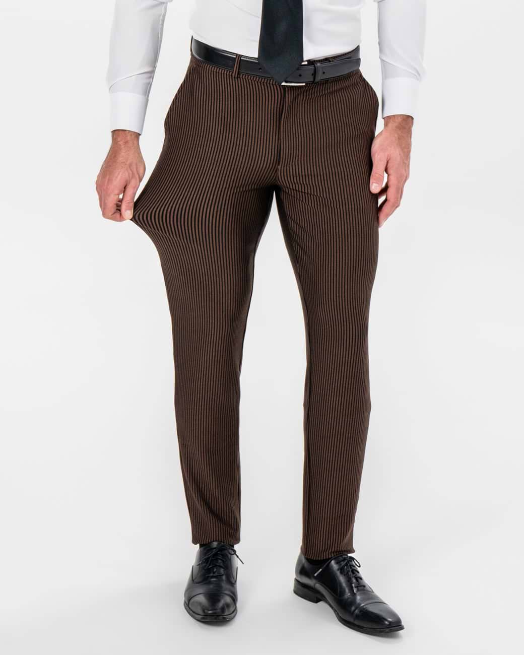Athletic Fit Stretch Pants - Brown & Black Seersucker
