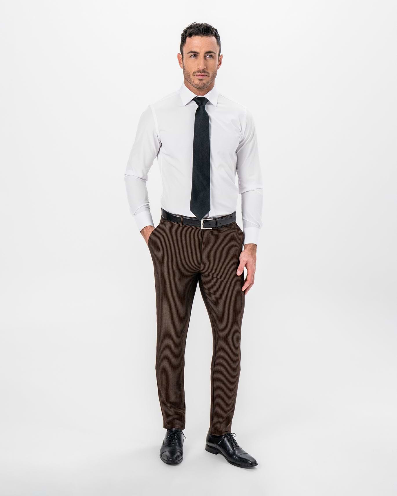 Athletic Fit Stretch Pants - Brown & Black Seersucker