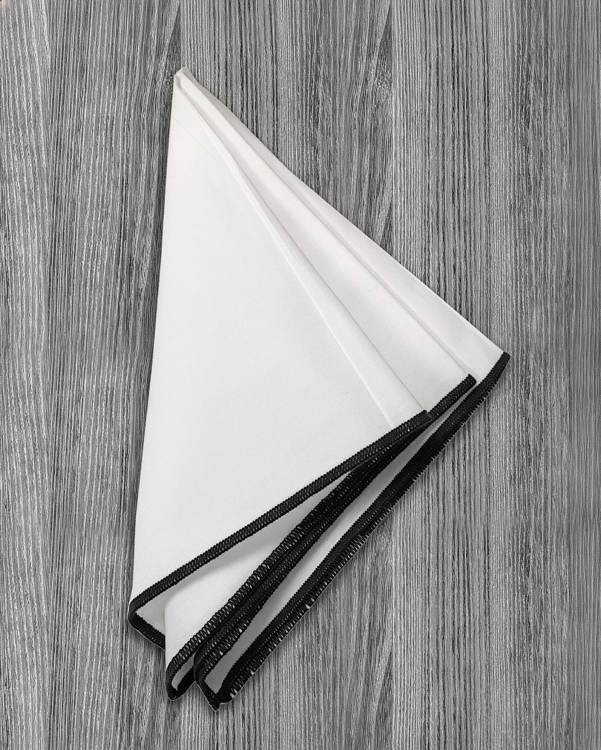 Pocket Square - White With Black Edge Stitch