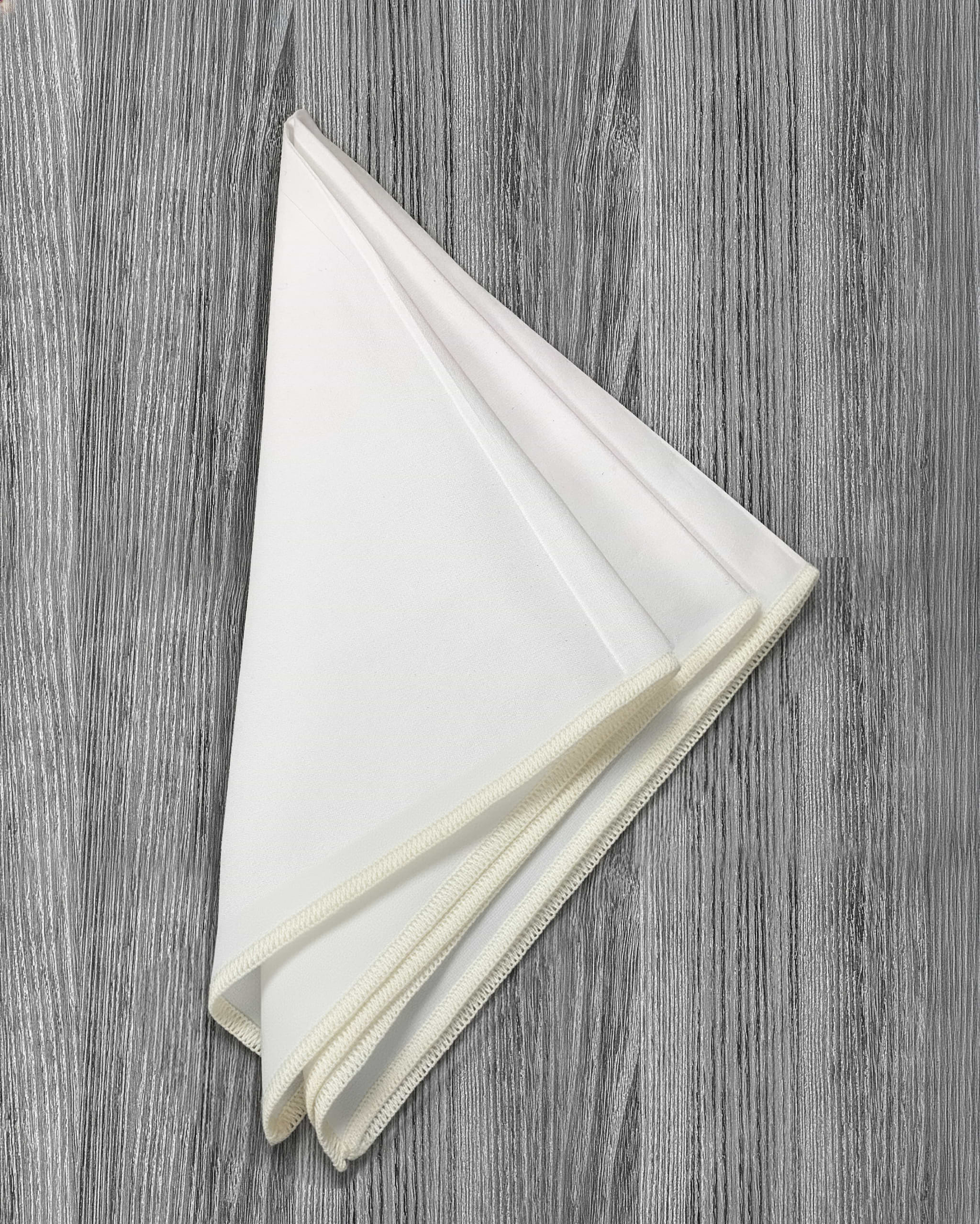 Pocket Square - White With Ivory Edge Stitch