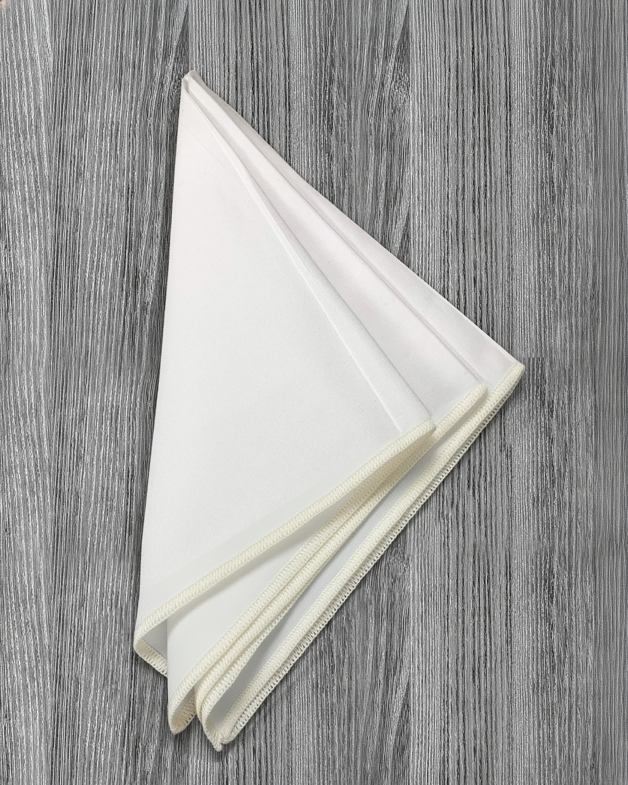 Pocket Square - White With Ivory Edge Stitch