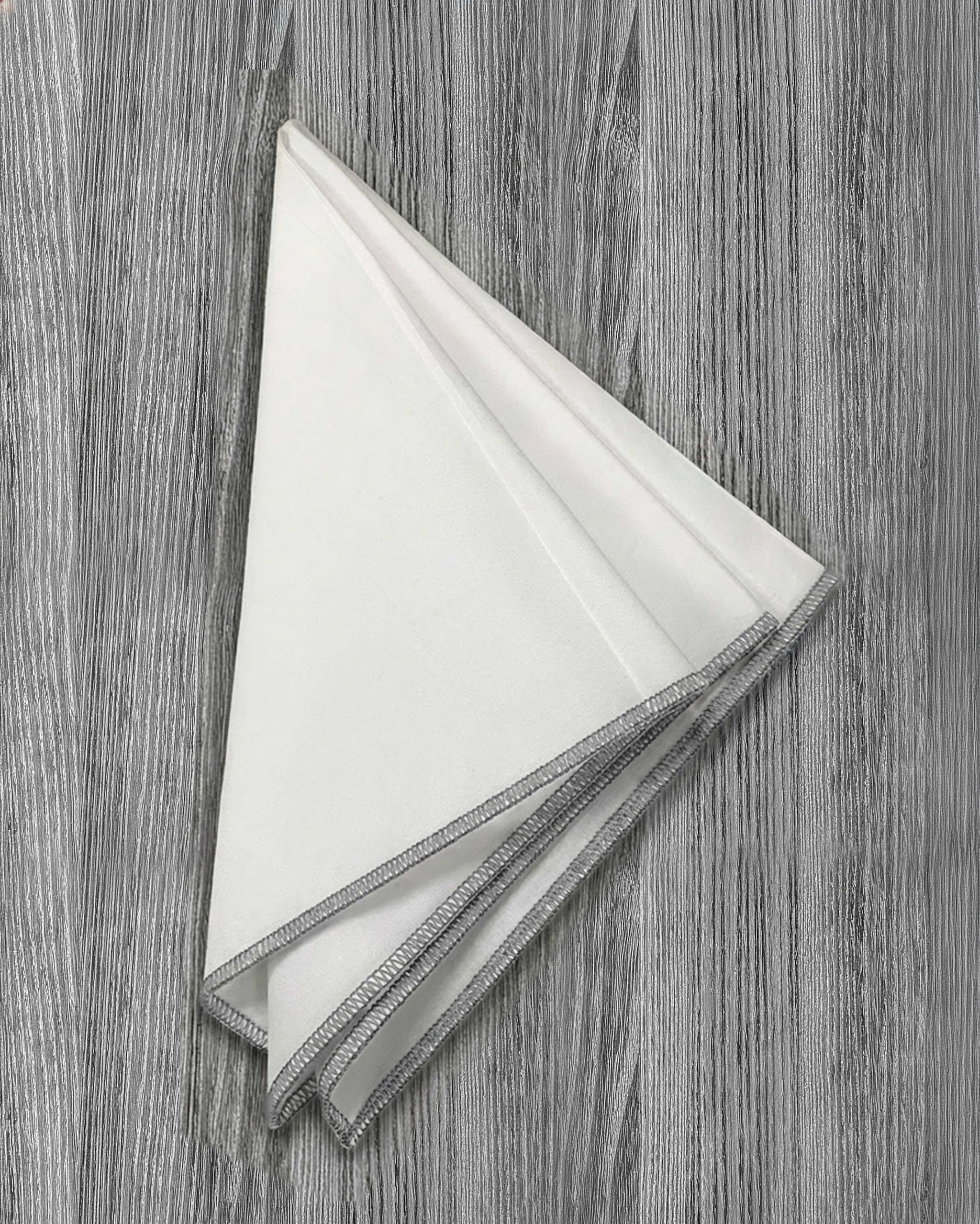Pocket Square - White With Light Grey Edge Stitch