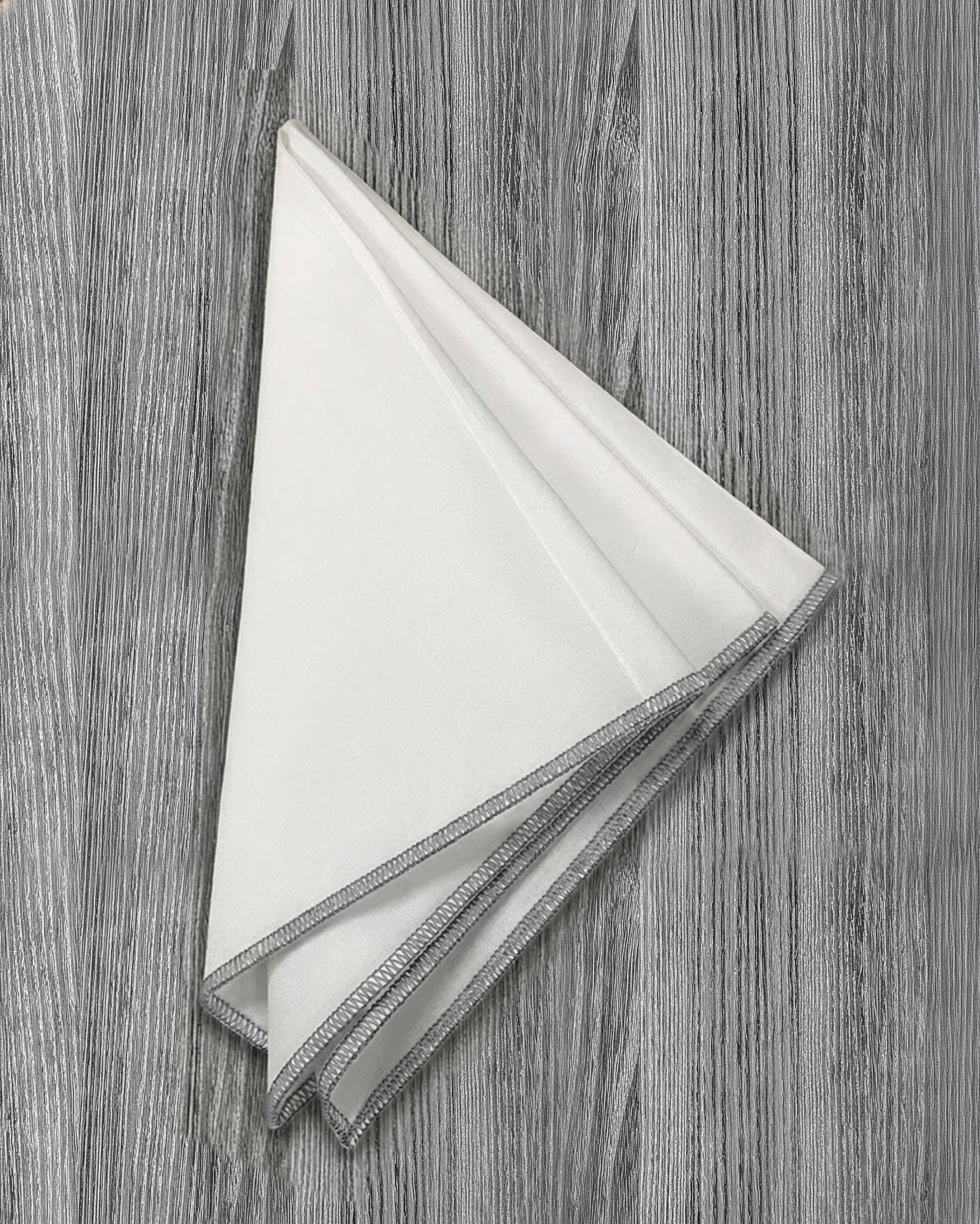 Pocket Square - White With Light Grey Edge Stitch