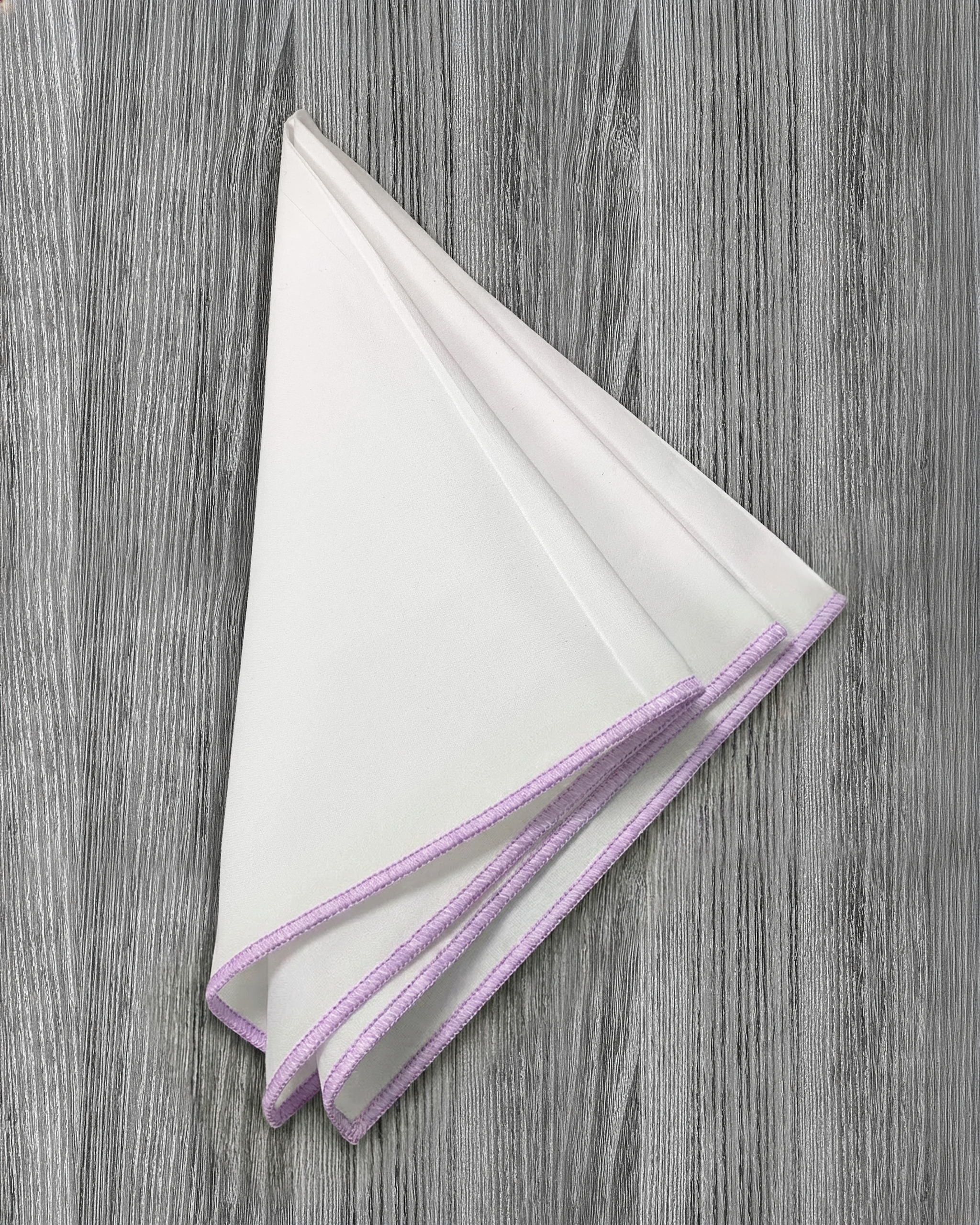 Pocket Square - White With Light Purple Edge Stitch