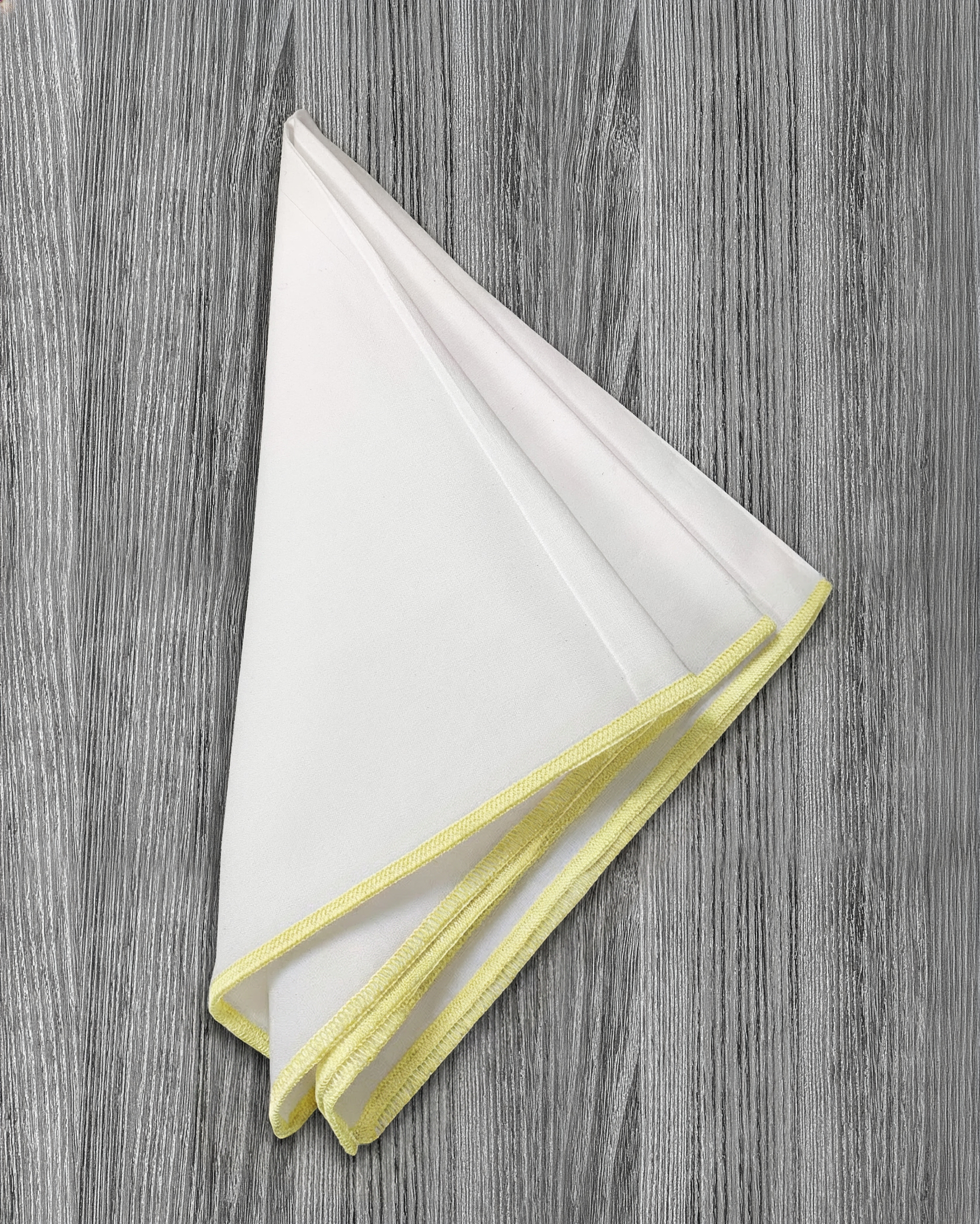 Pocket Square - White With Yellow Edge Stitch