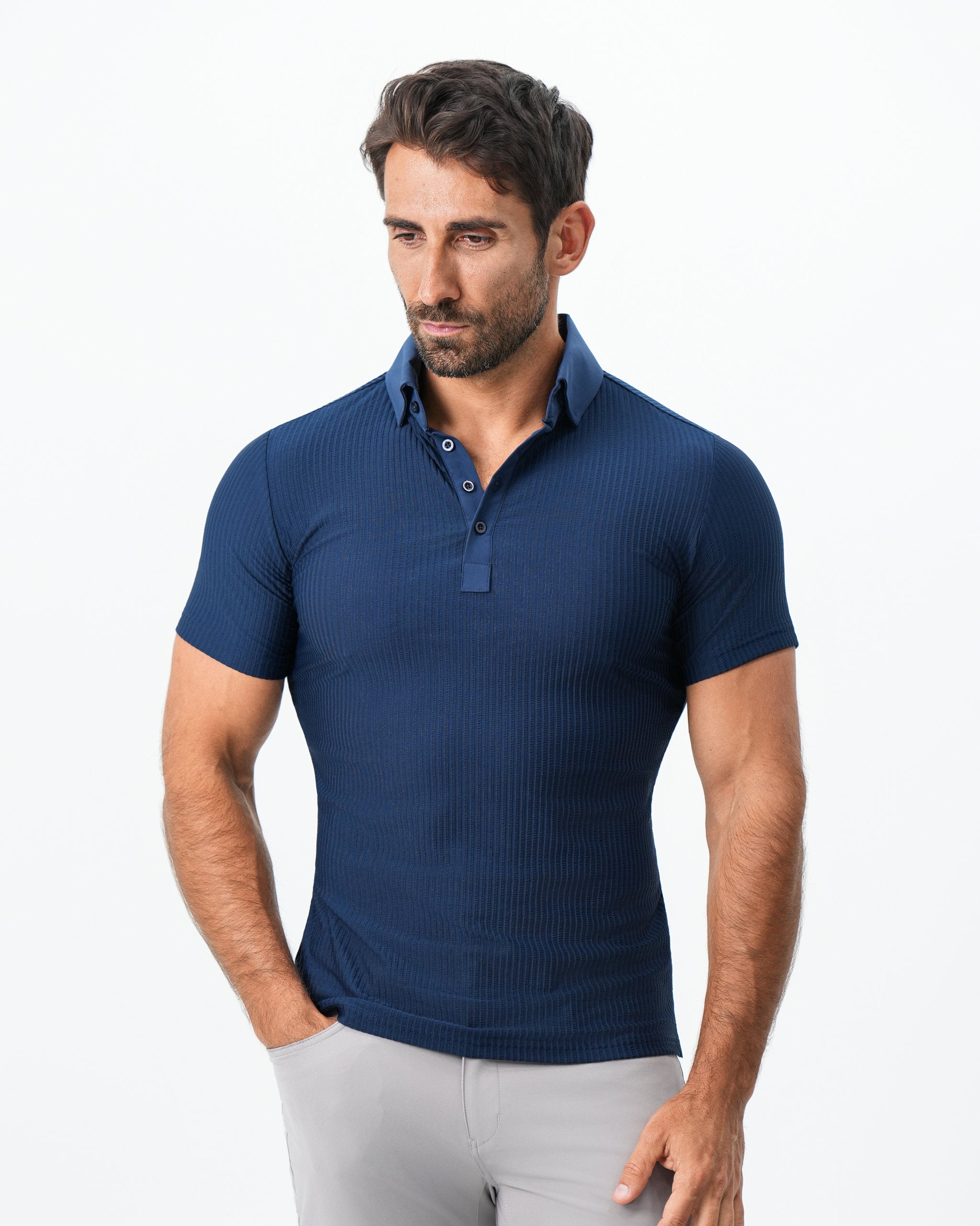Seersucker Polo - Navy