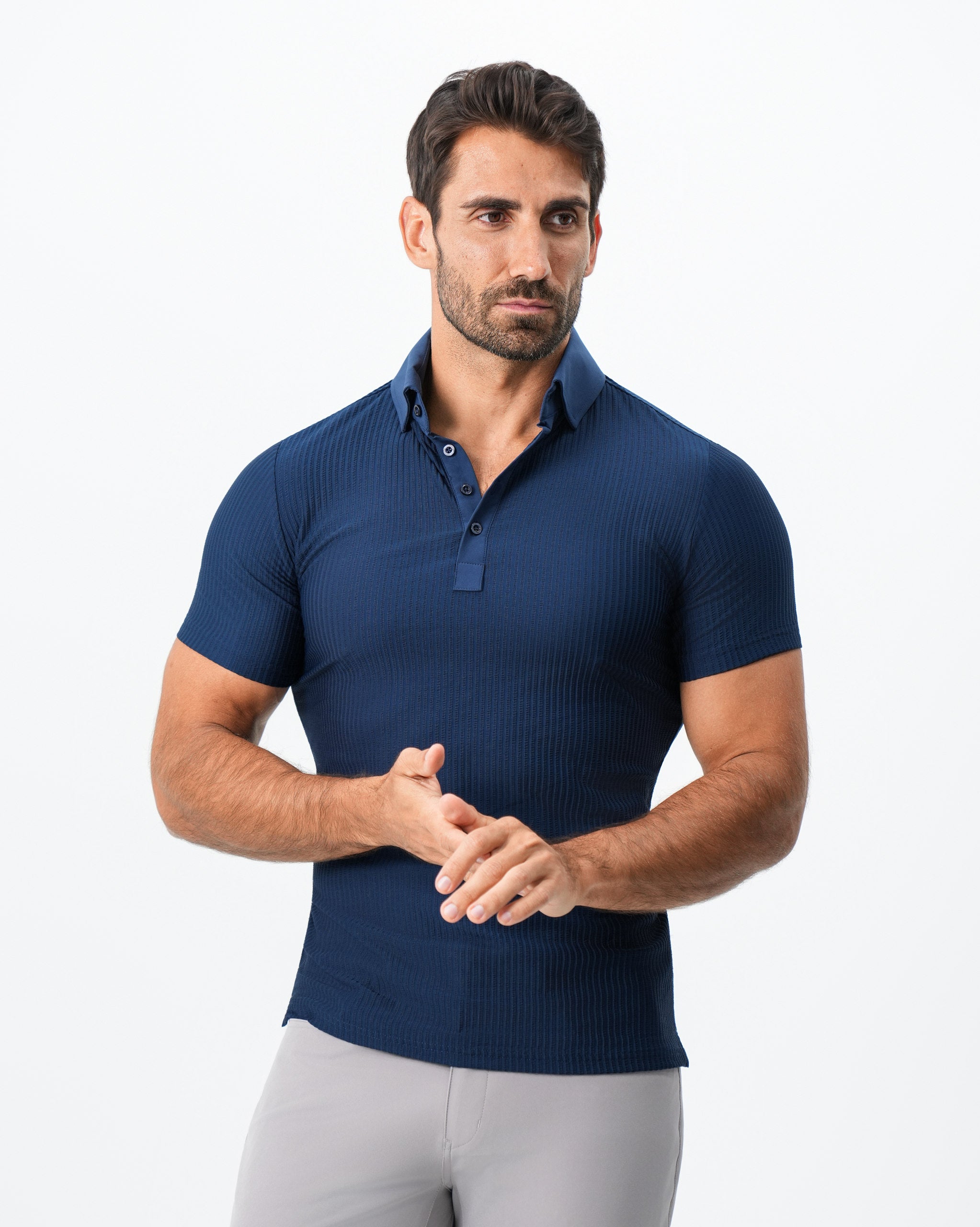 Seersucker Polo - Navy