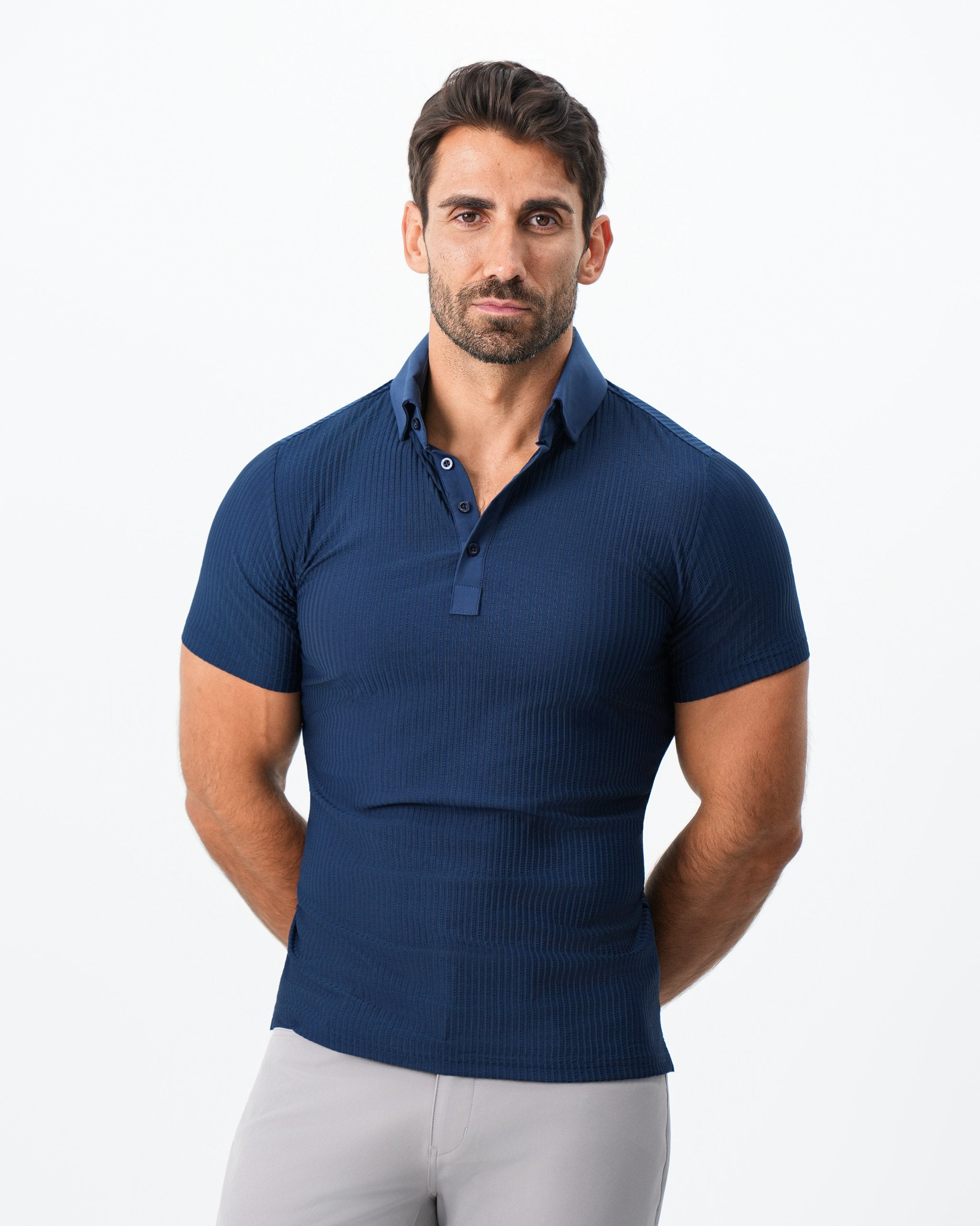 Seersucker Polo - Navy