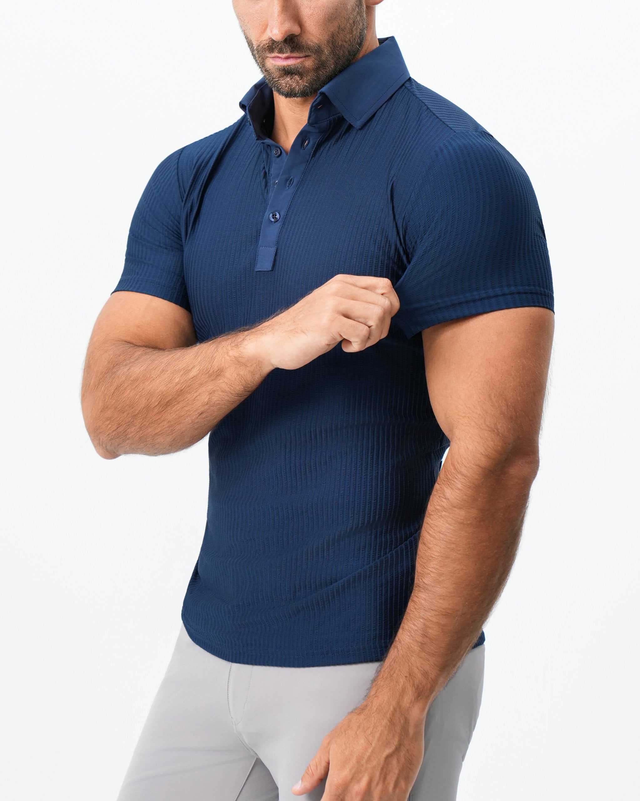 Seersucker Polo - Navy