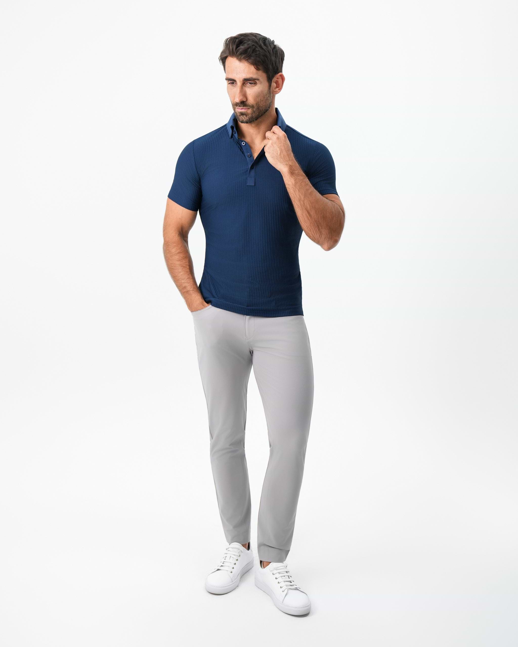 Seersucker Polo - Navy