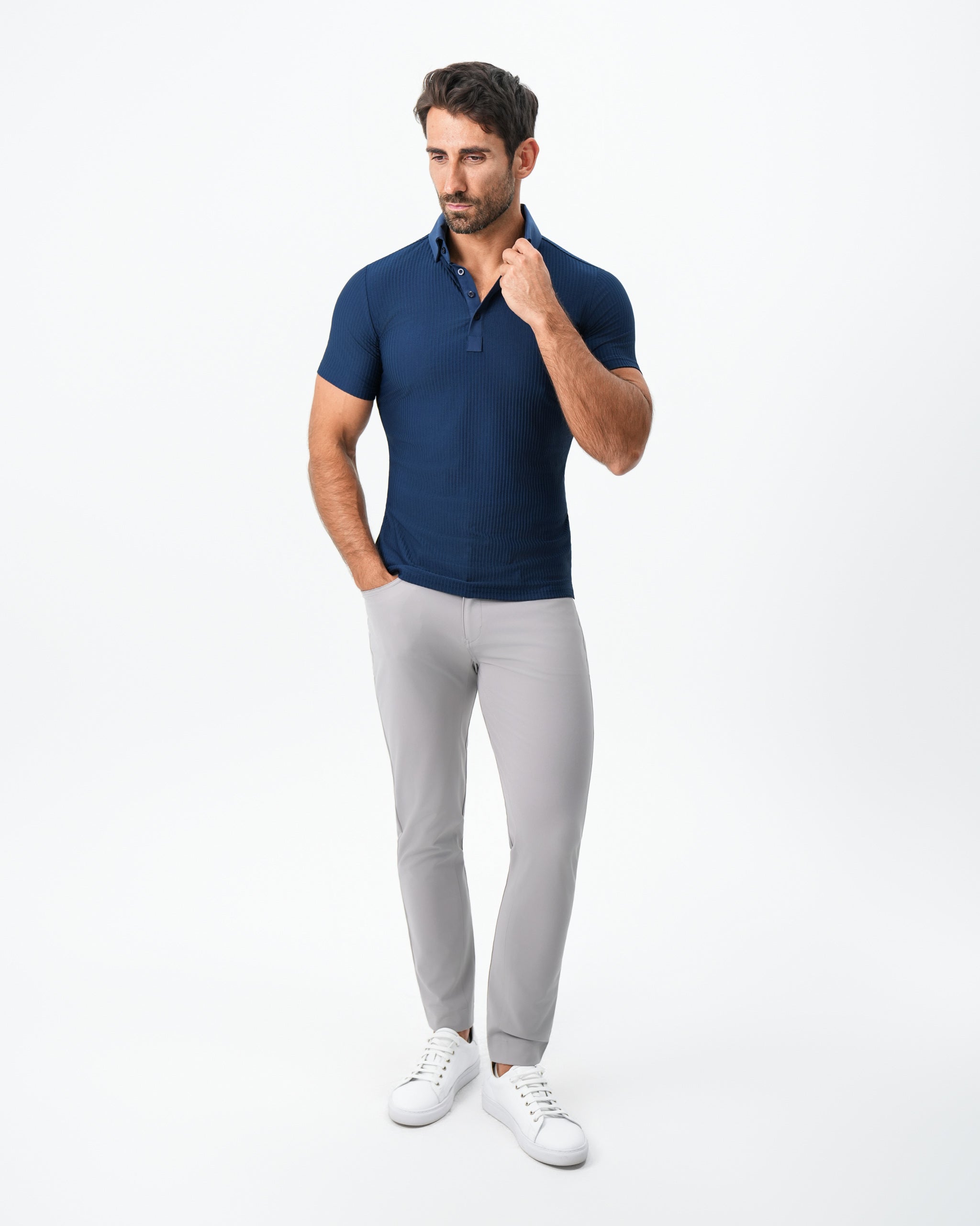 Seersucker Polo - Navy