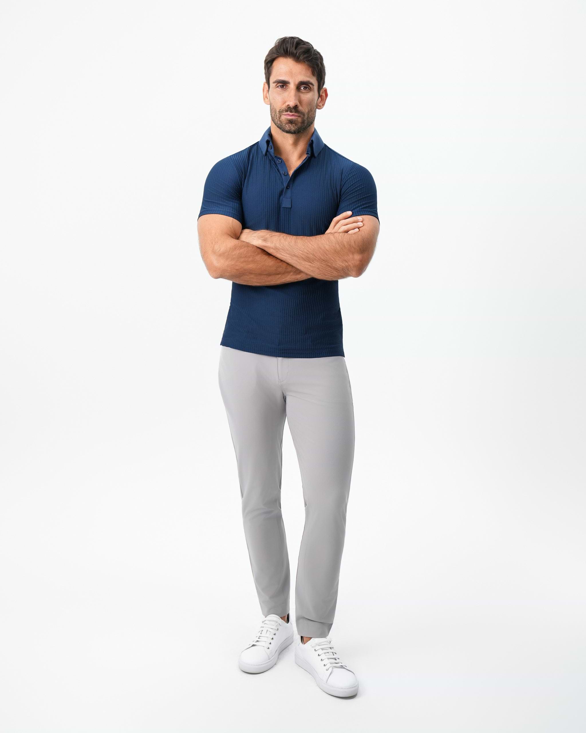 Seersucker Polo - Navy