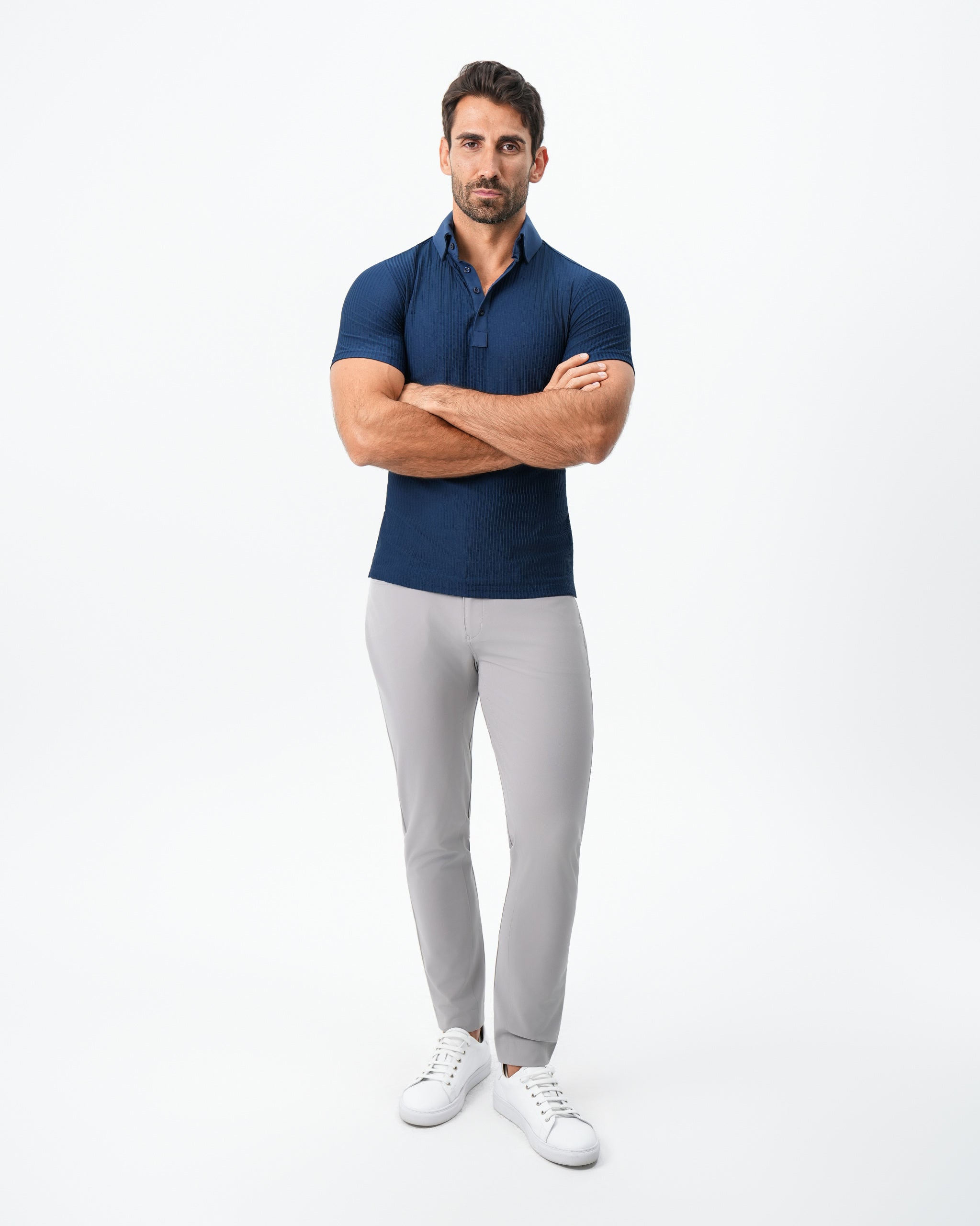 Seersucker Polo - Navy