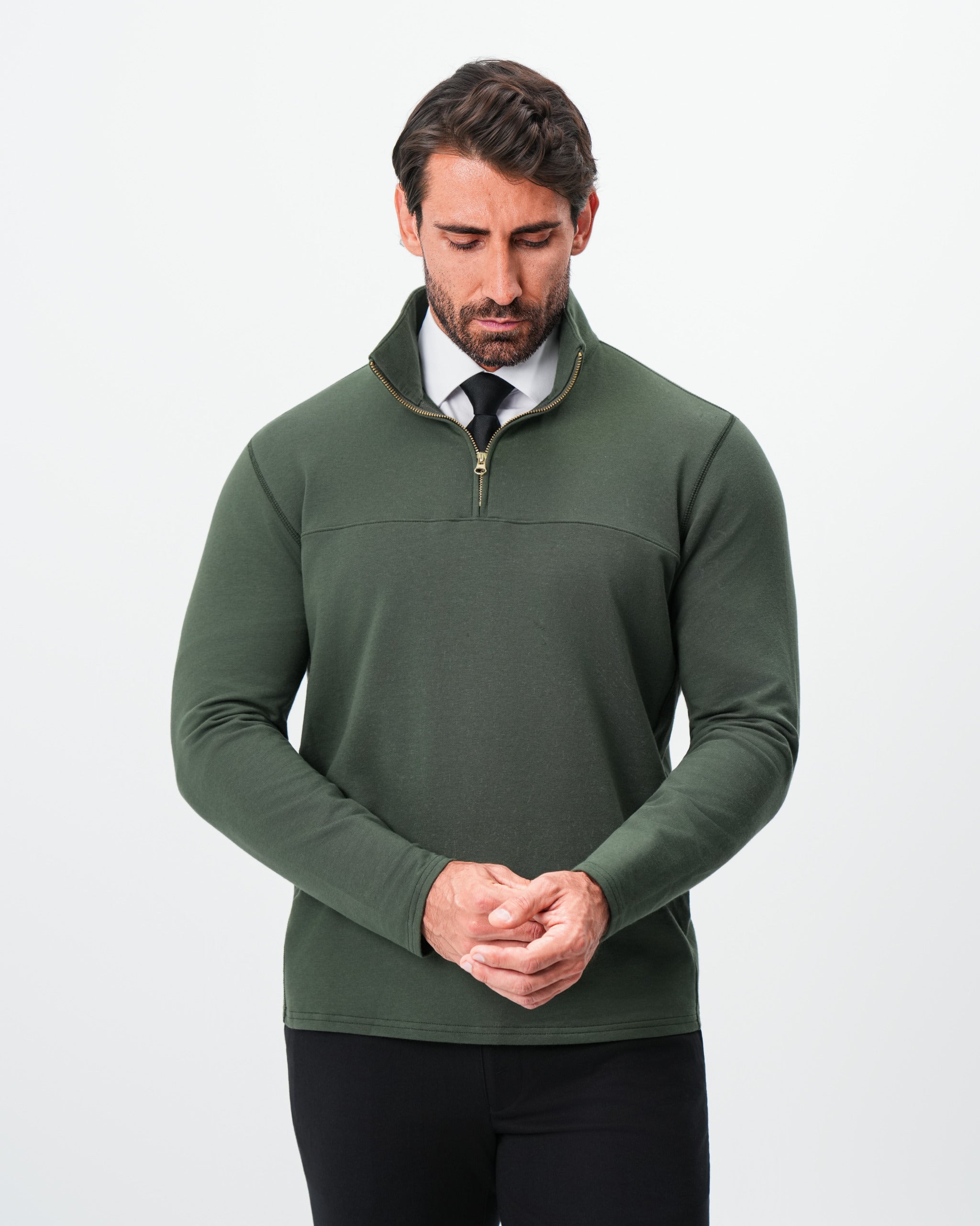 Quarter Zip - Solid Dark Green