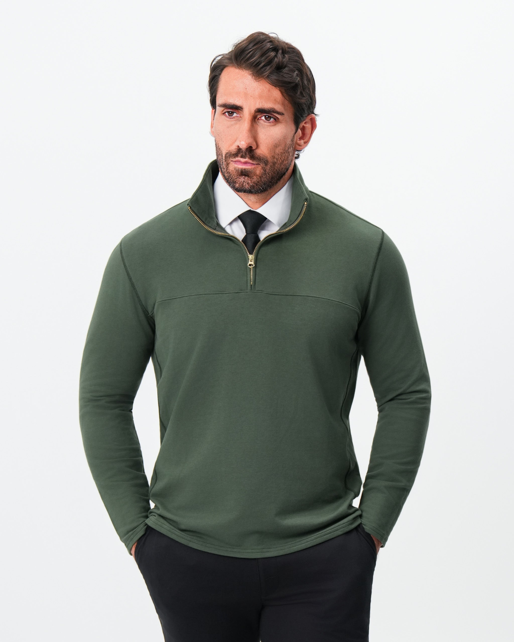Quarter Zip - Solid Dark Green