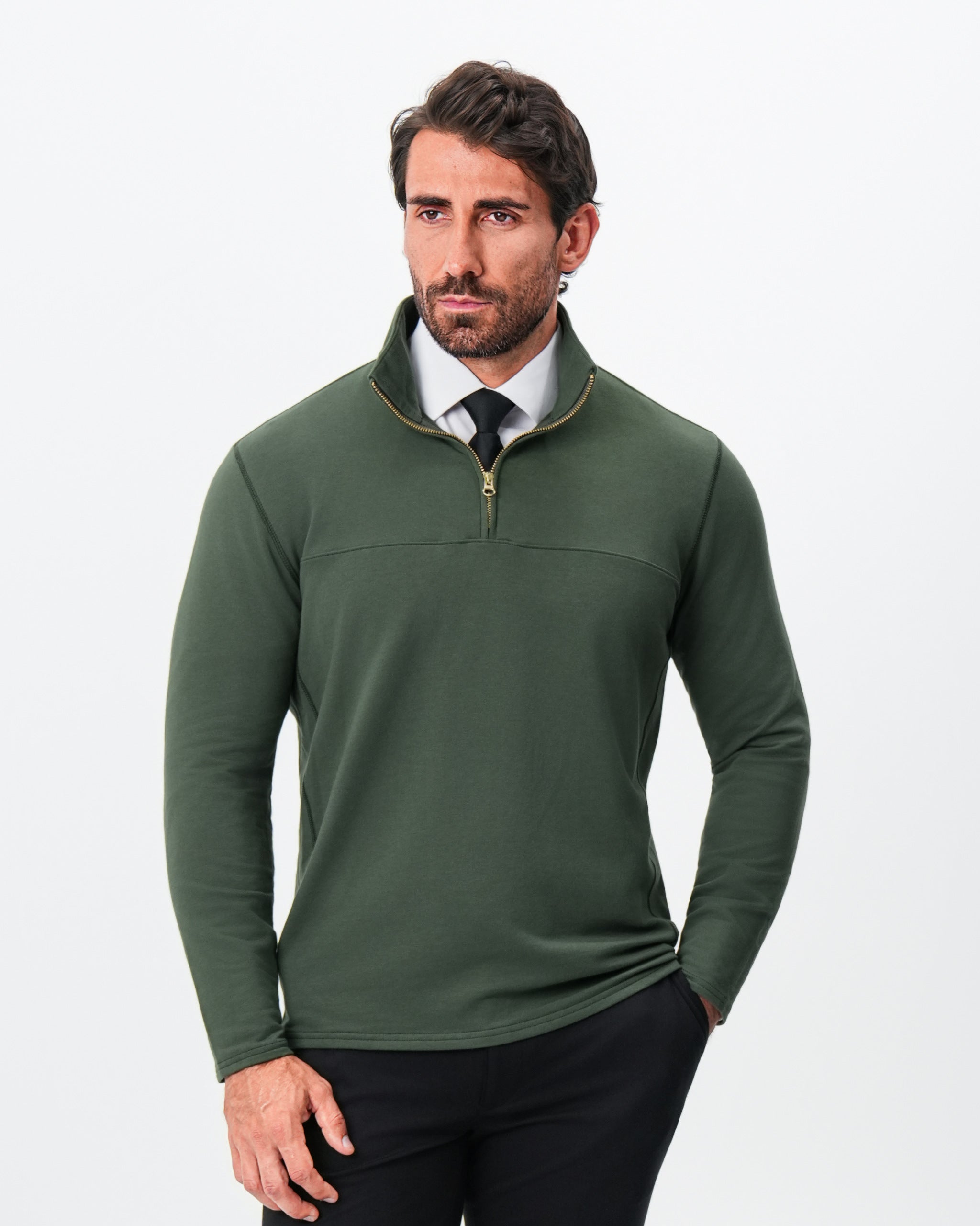 Quarter Zip - Solid Dark Green