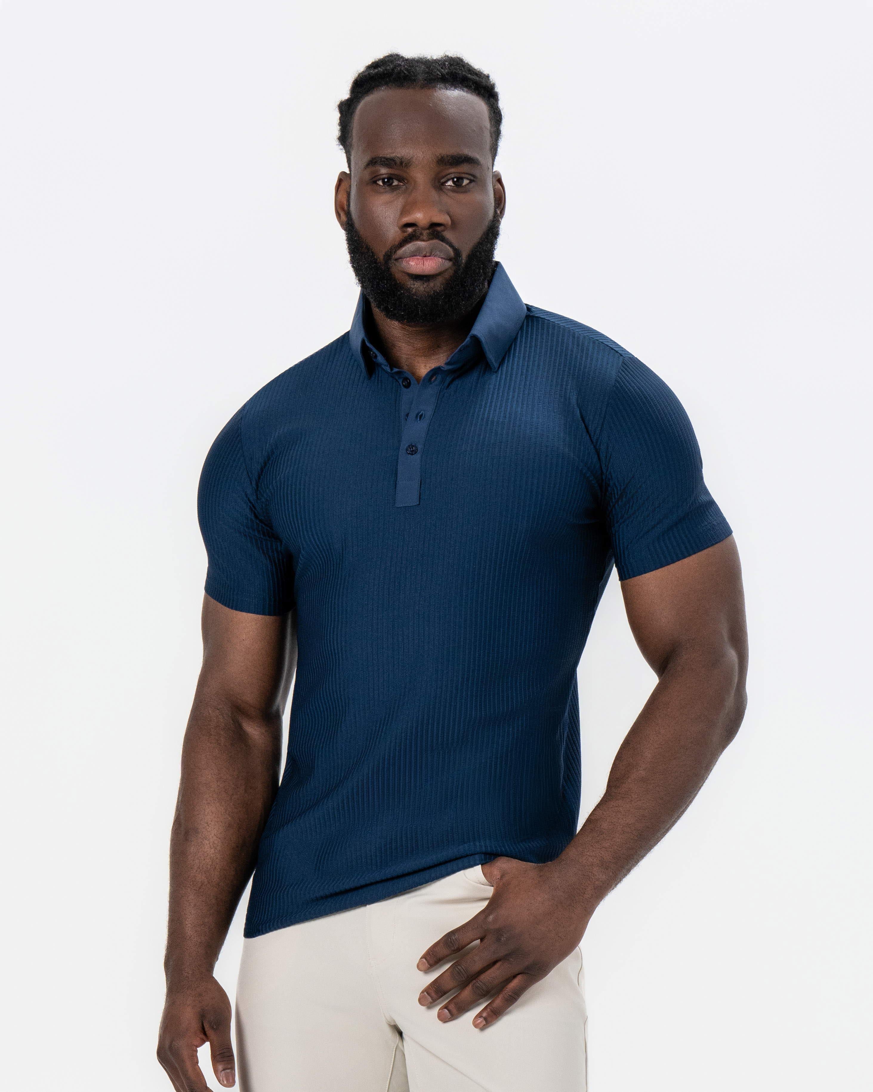 Seersucker Polo - Navy