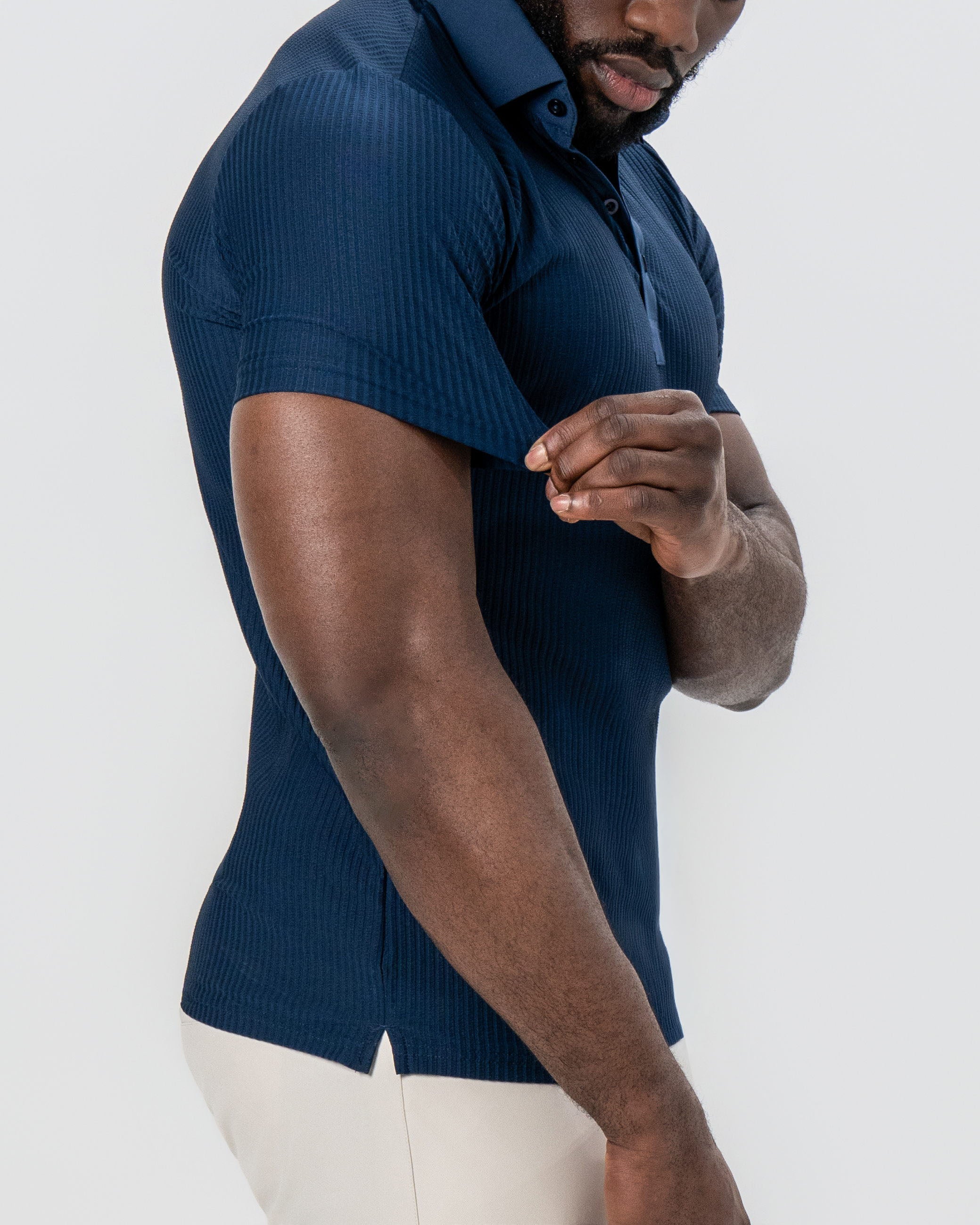Seersucker Polo - Navy
