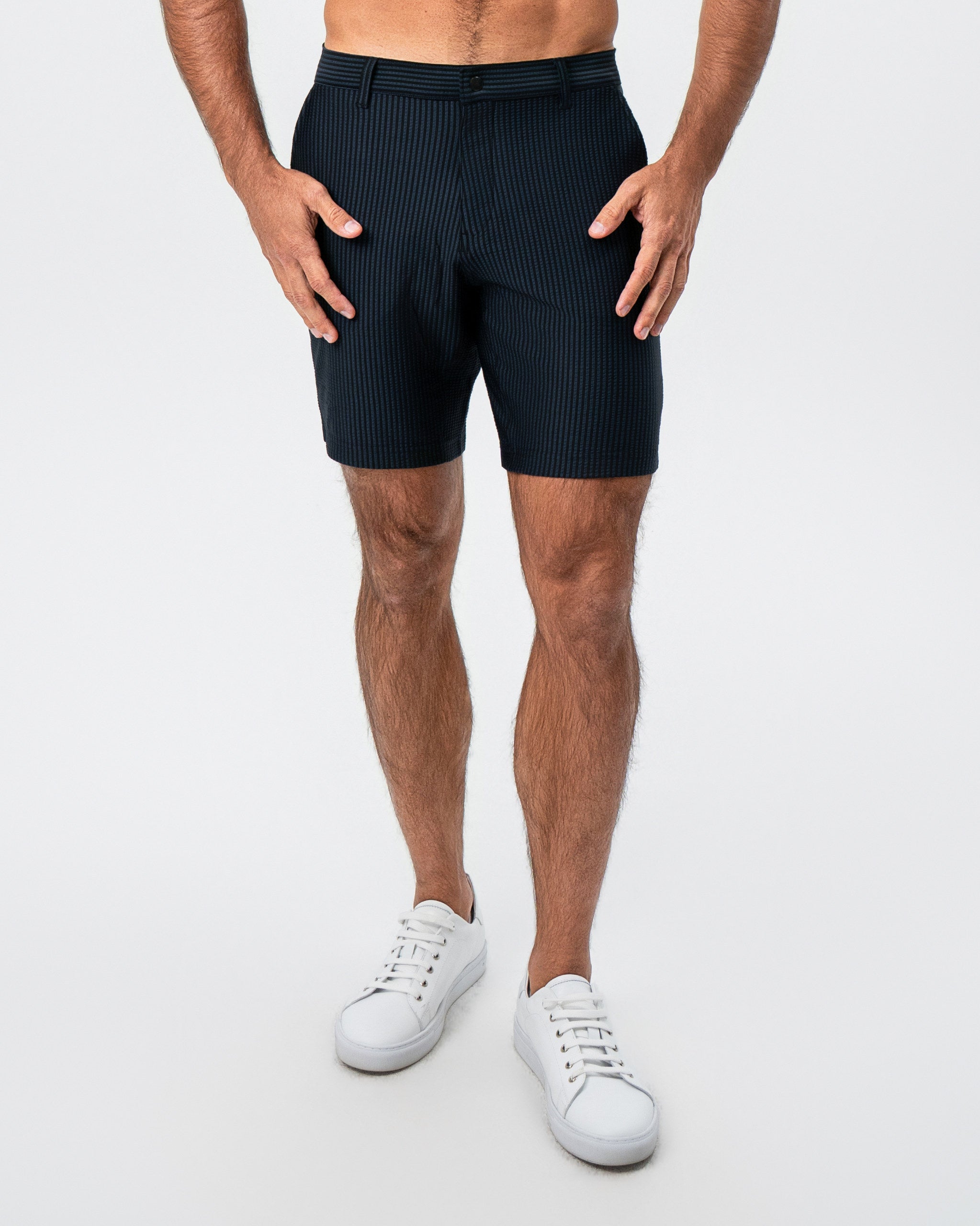 Athletic Fit Shorts - Navy & Black Seersucker