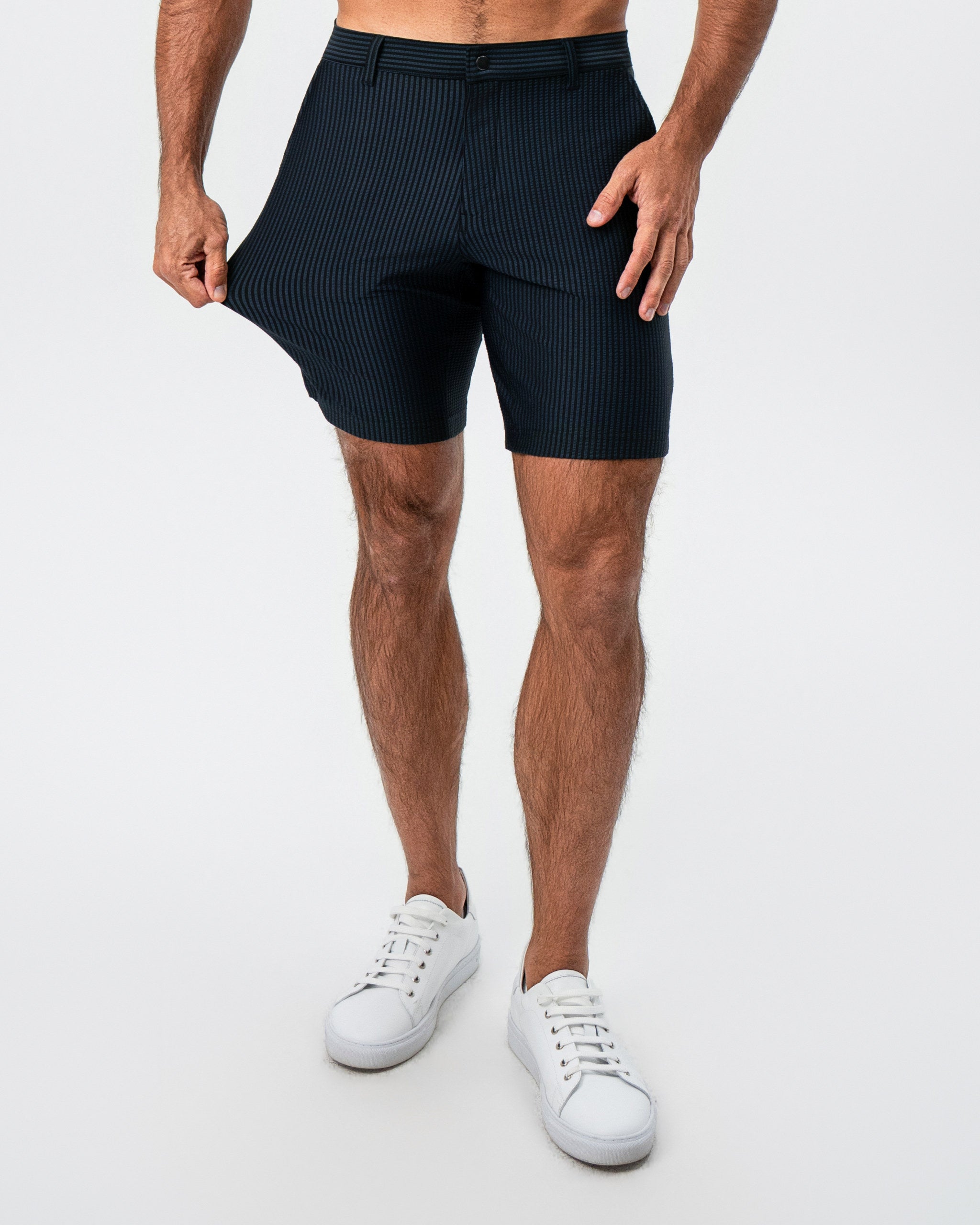 Athletic Fit Shorts - Navy & Black Seersucker