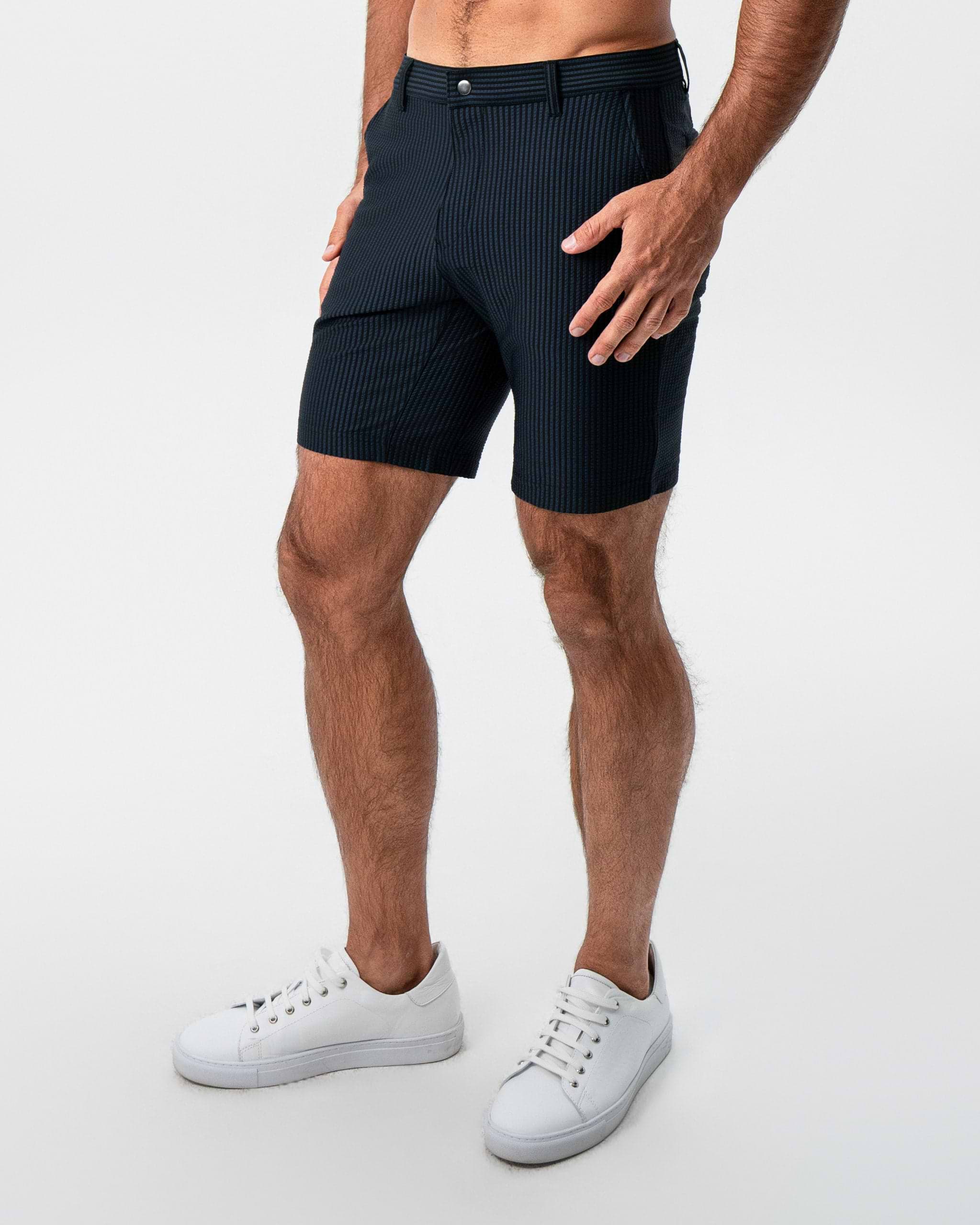Athletic Fit Shorts - Navy & Black Seersucker