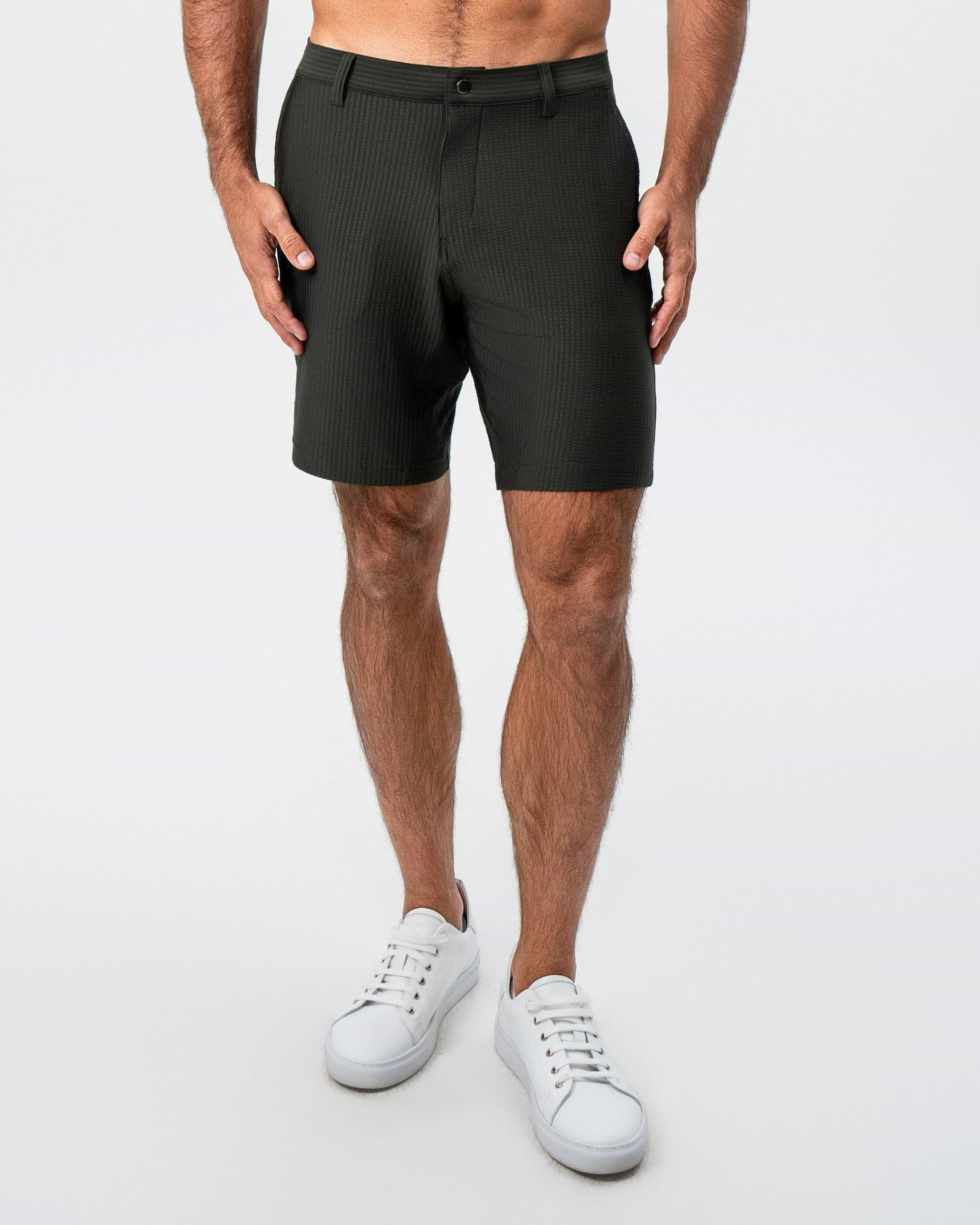 Athletic Fit Shorts - Army Green Seersucker