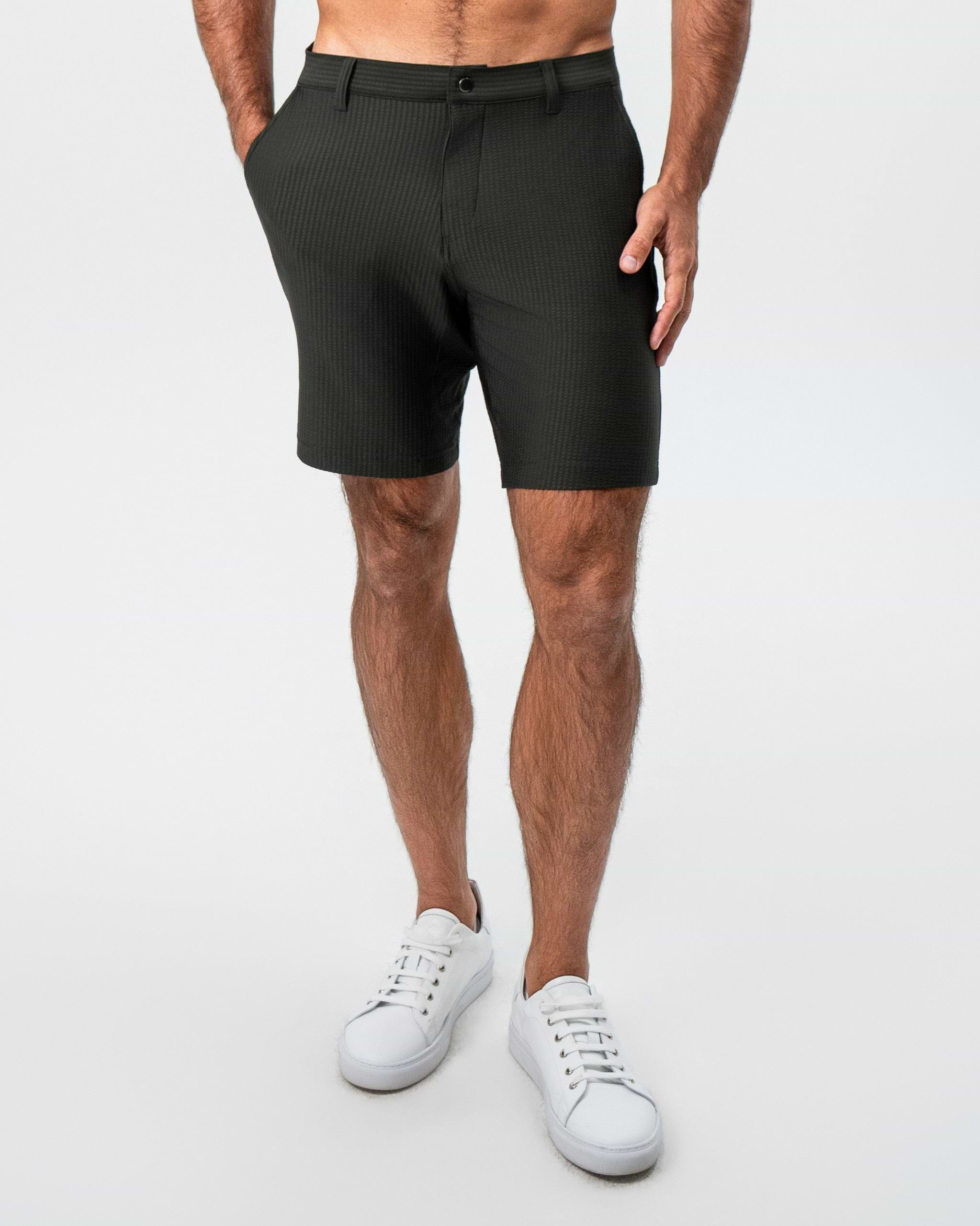 Athletic Fit Shorts - Army Green Seersucker