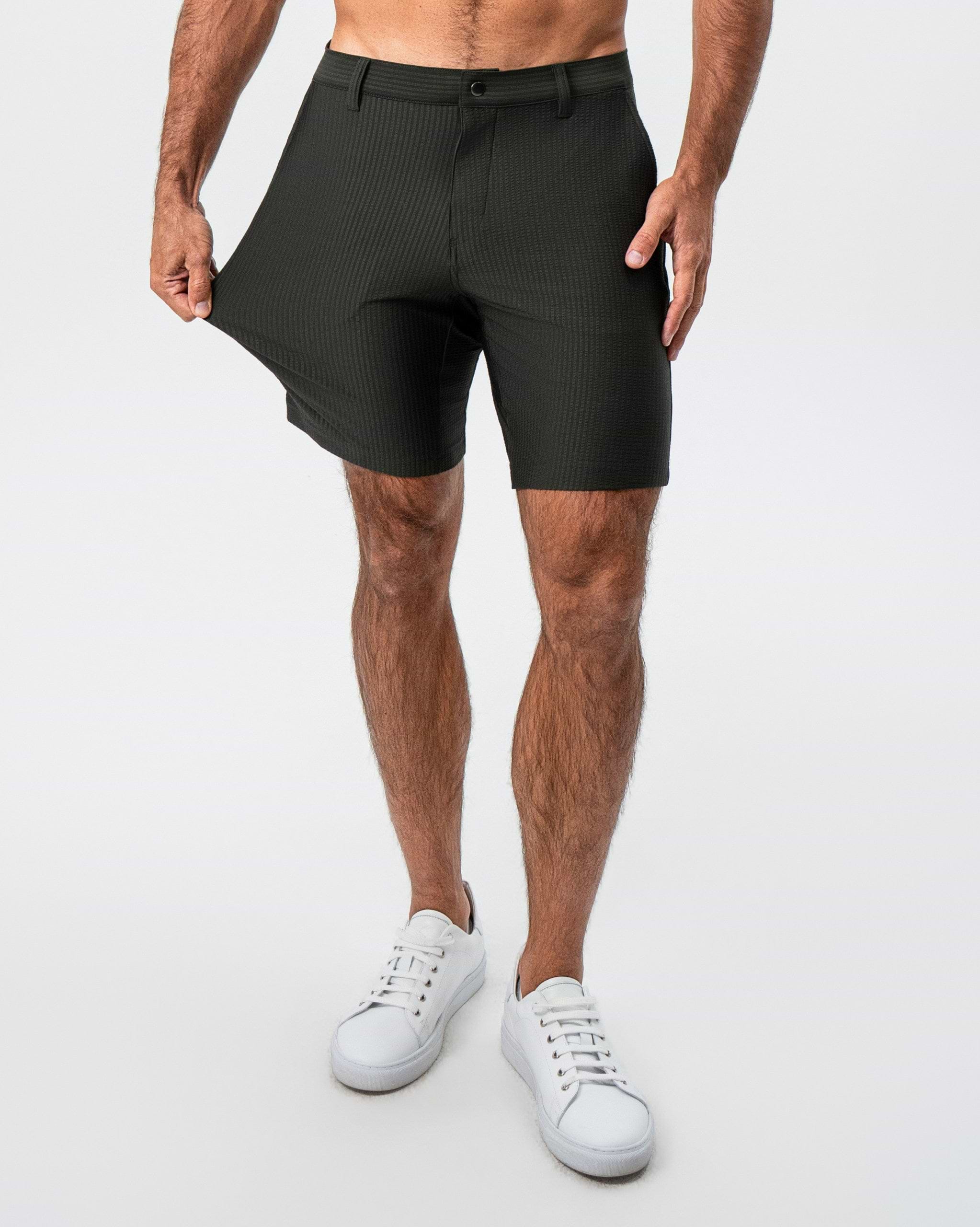 Athletic Fit Shorts - Army Green Seersucker