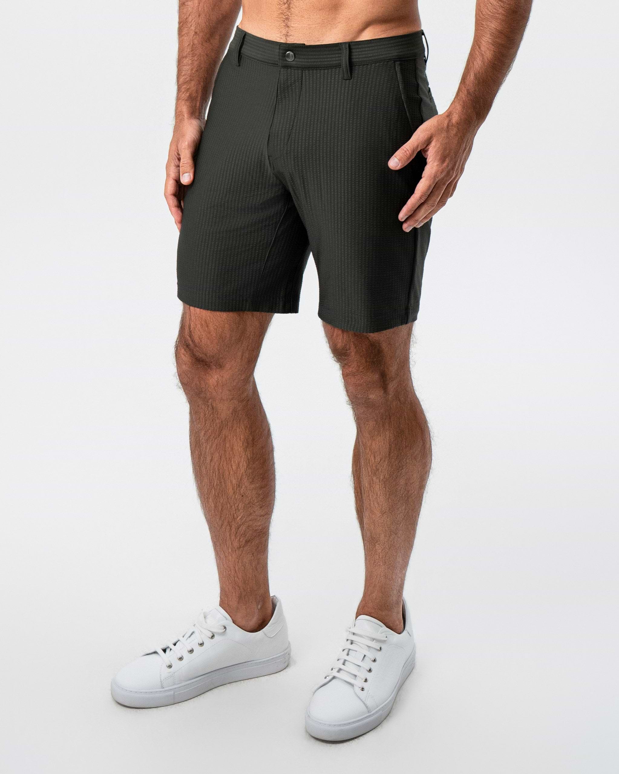 Athletic Fit Shorts - Army Green Seersucker