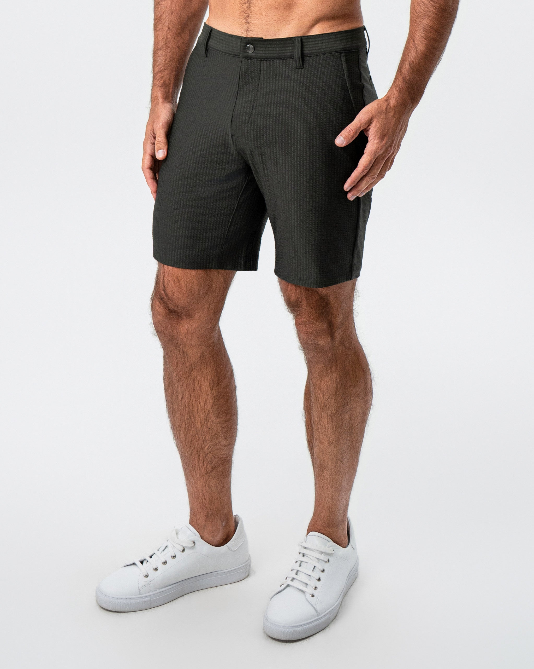 Athletic Fit Shorts - Army Green Seersucker