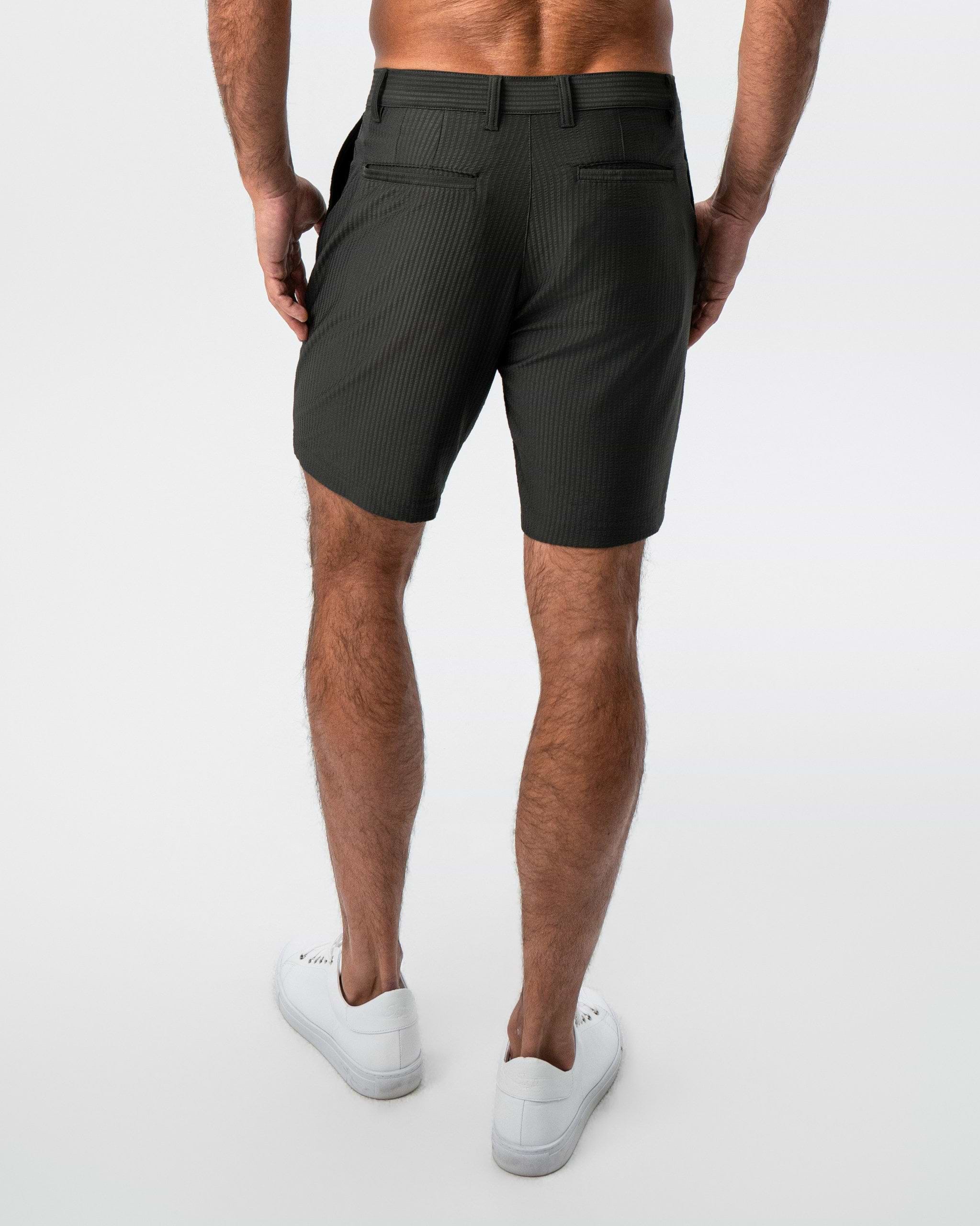 Athletic Fit Shorts - Army Green Seersucker