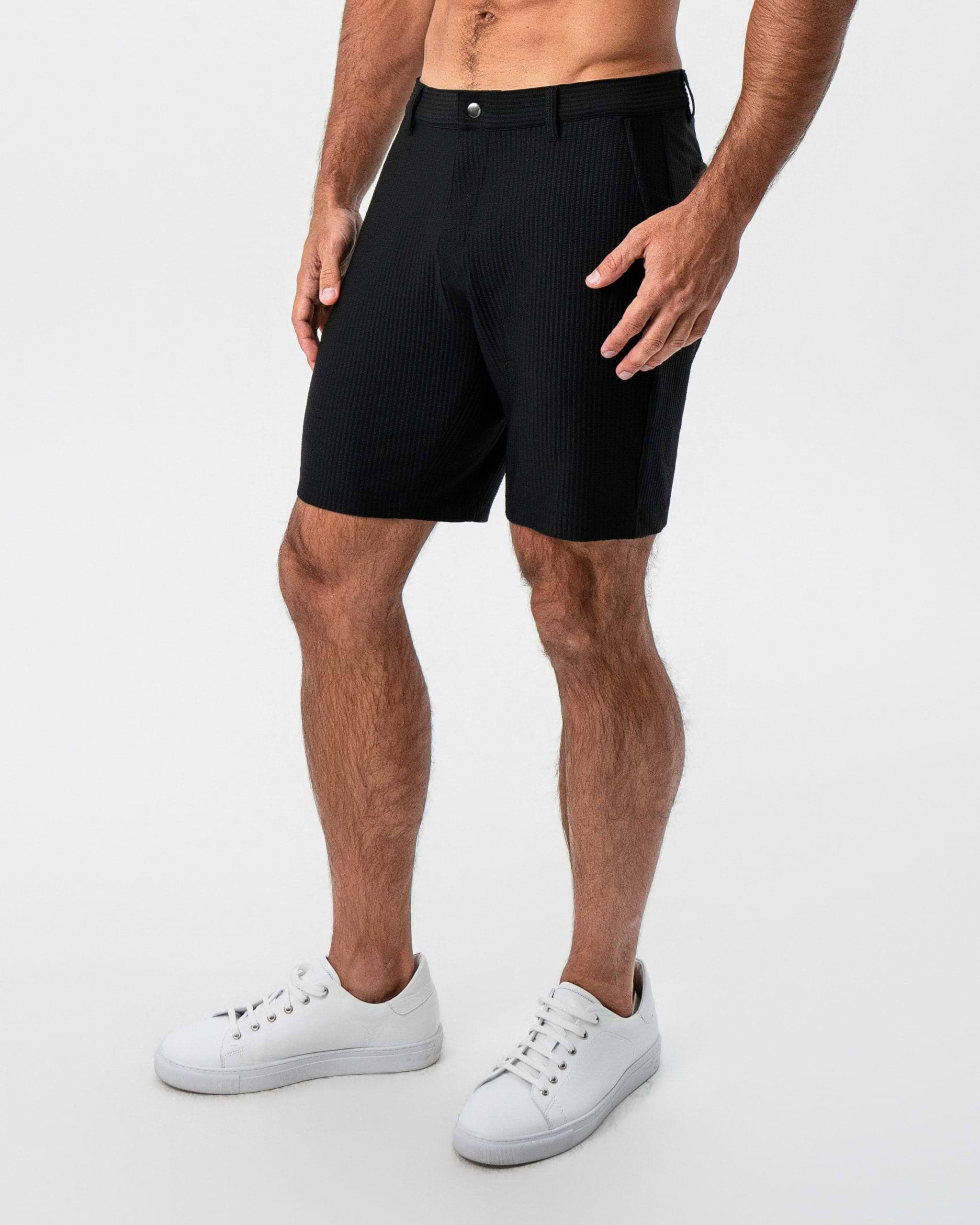 Athletic Fit Shorts - Black Seersucker