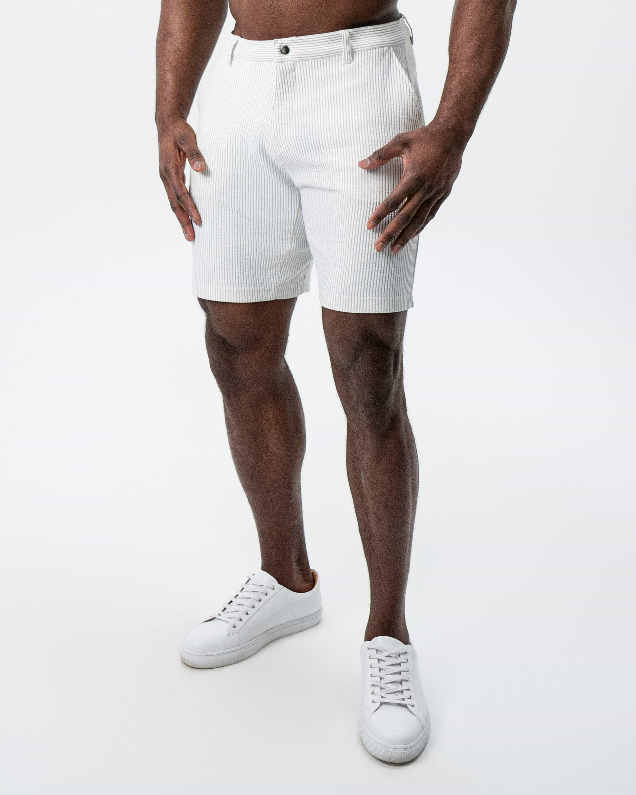 Athletic Fit Shorts - Grey & White Seersucker