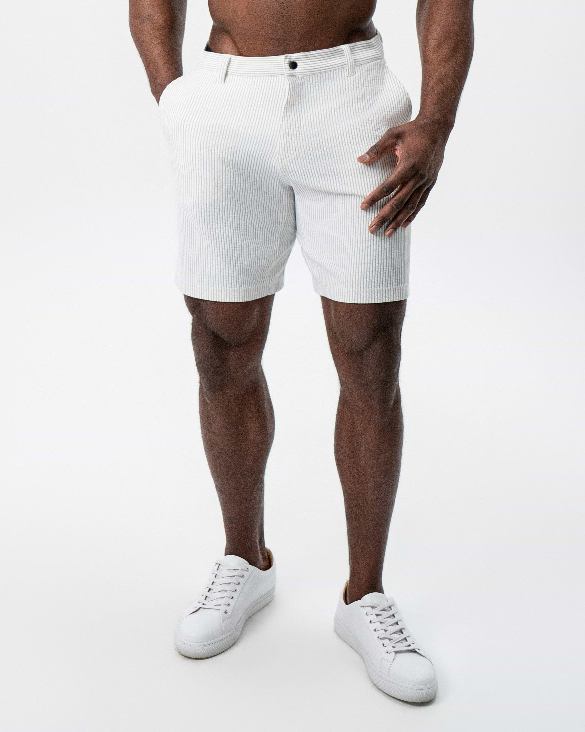 Athletic Fit Shorts - Grey & White Seersucker