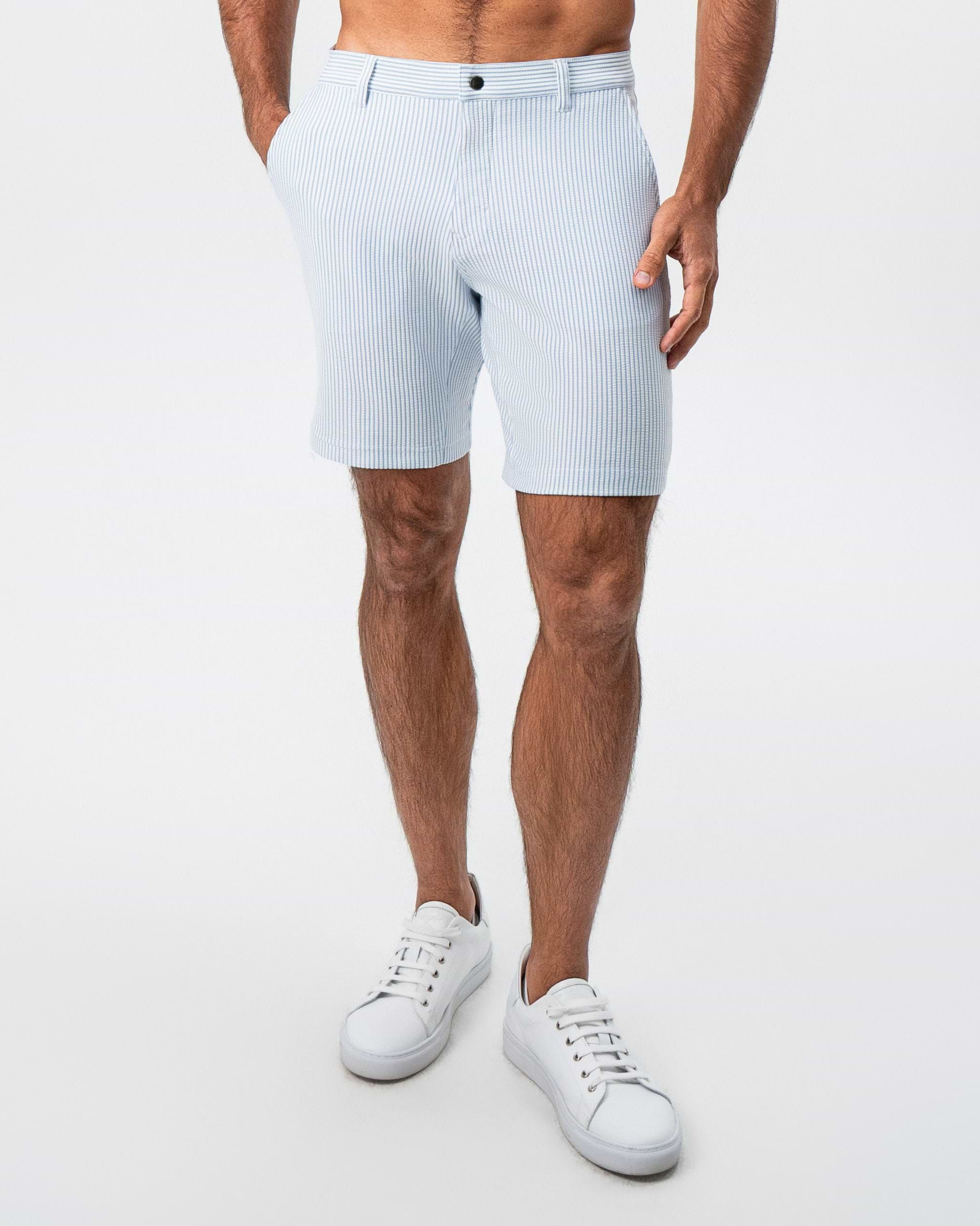 Athletic Fit Shorts - Light Blue & White Seersucker