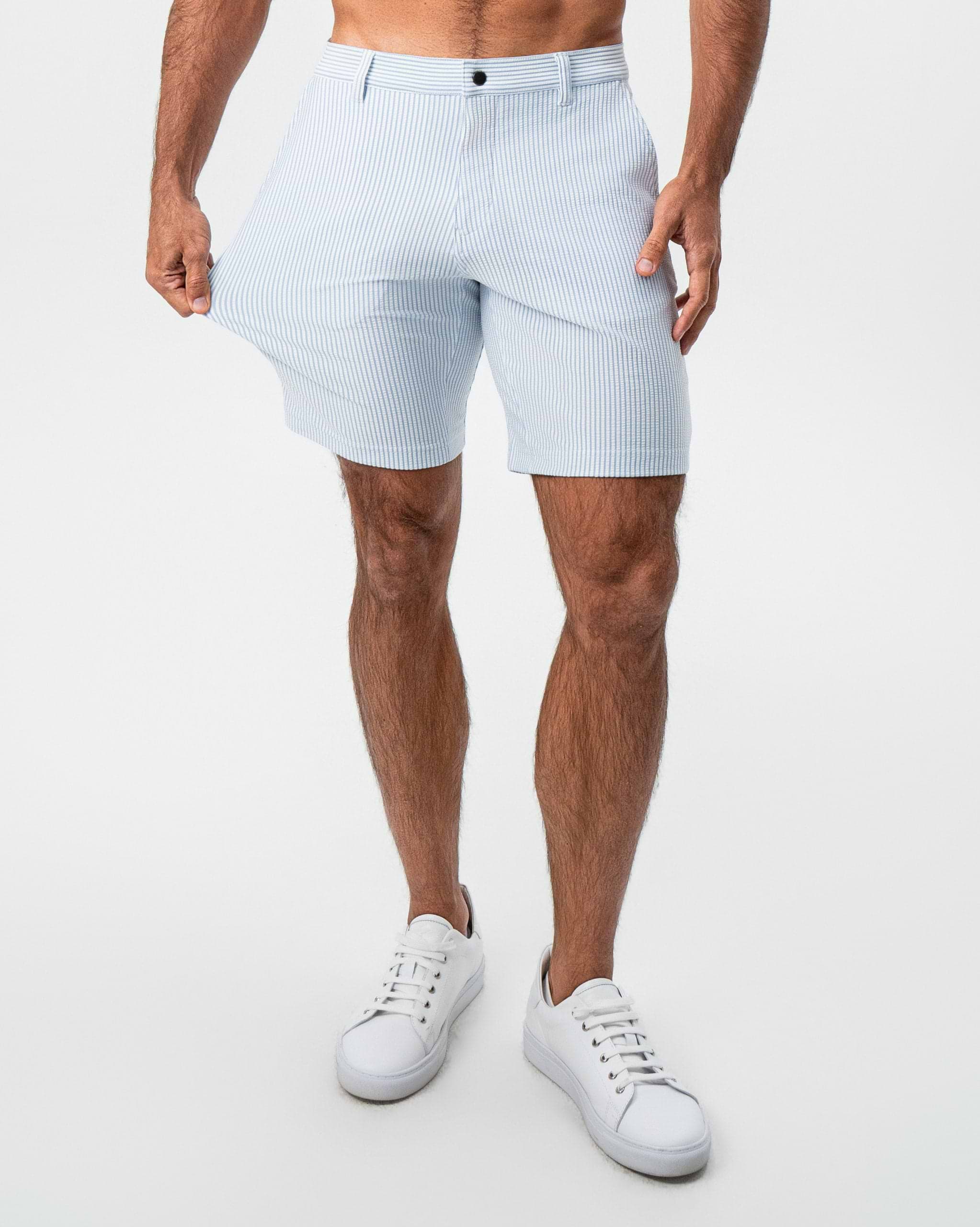 Athletic Fit Shorts - Light Blue & White Seersucker