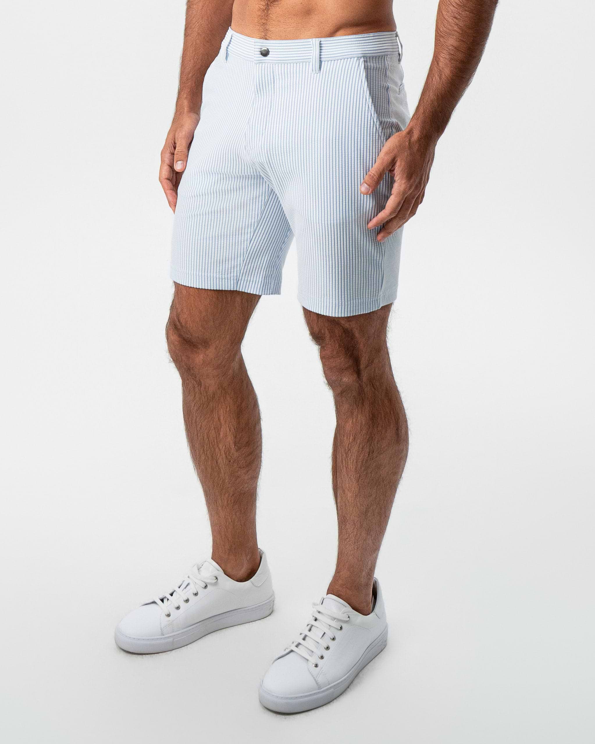 Athletic Fit Shorts - Light Blue & White Seersucker