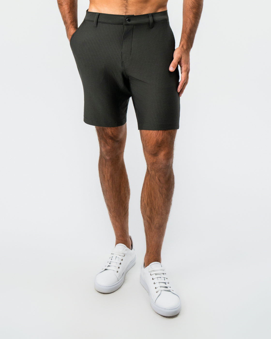Athletic Fit Shorts - Army Green Seersucker