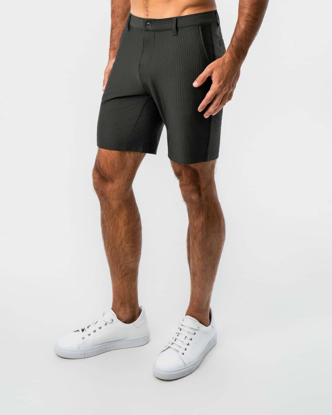 Athletic Fit Shorts - Army Green Seersucker