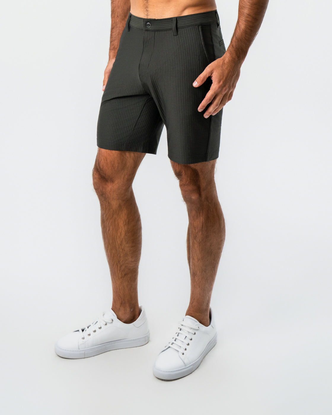 Athletic Fit Shorts - Army Green Seersucker