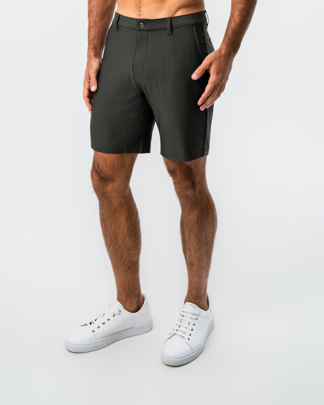Athletic Fit Shorts - Army Green Seersucker
