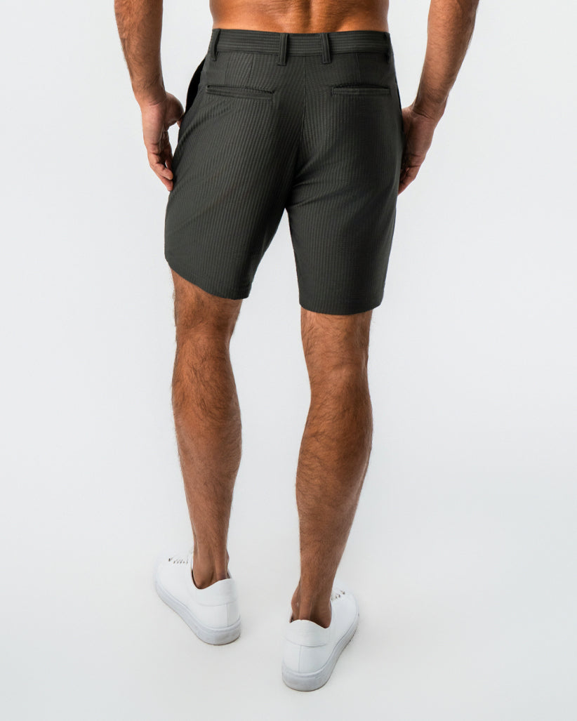 Athletic Fit Shorts - Army Green Seersucker