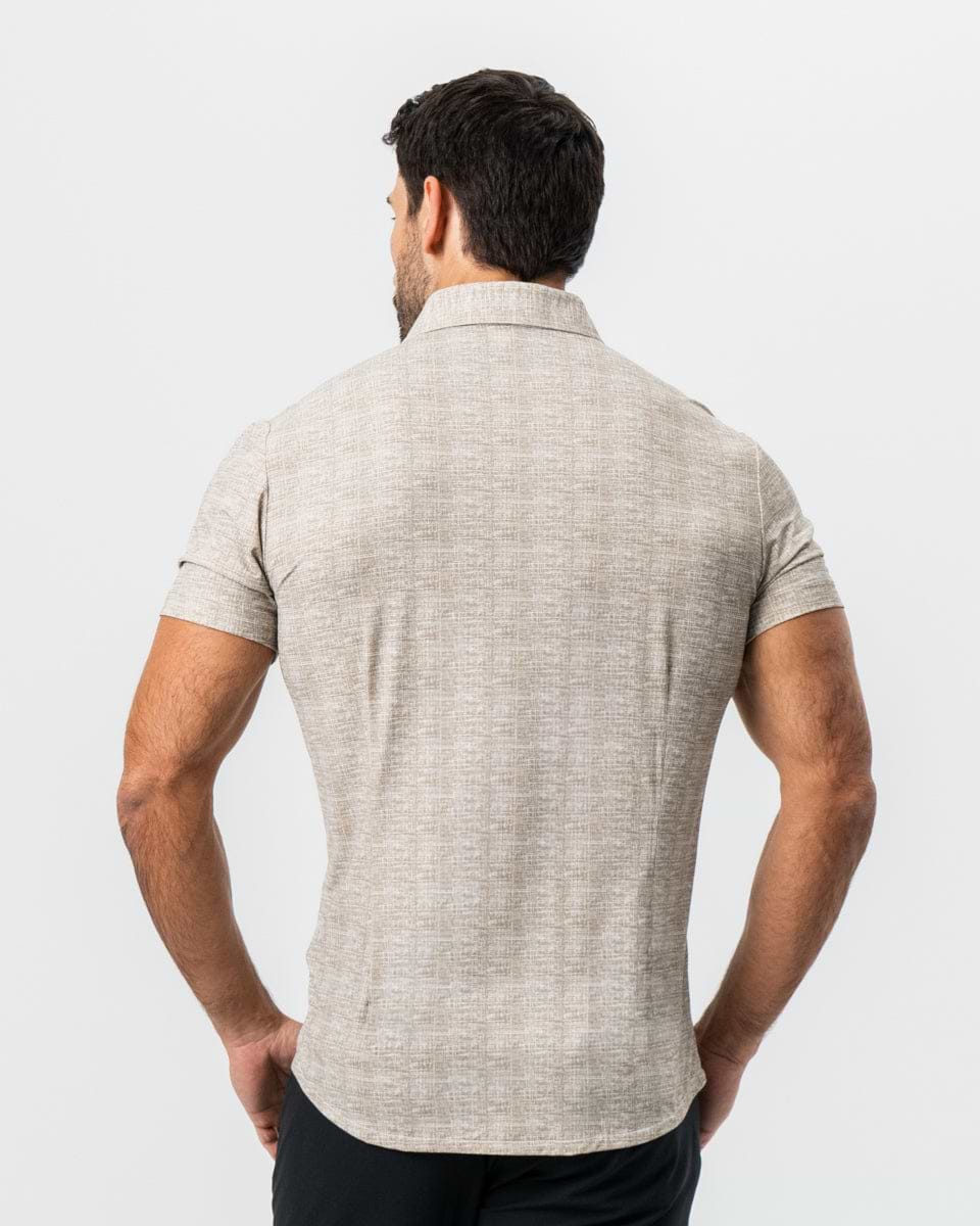 "The Giovanni" Printed Linen Olive Short Sleeve Button Down