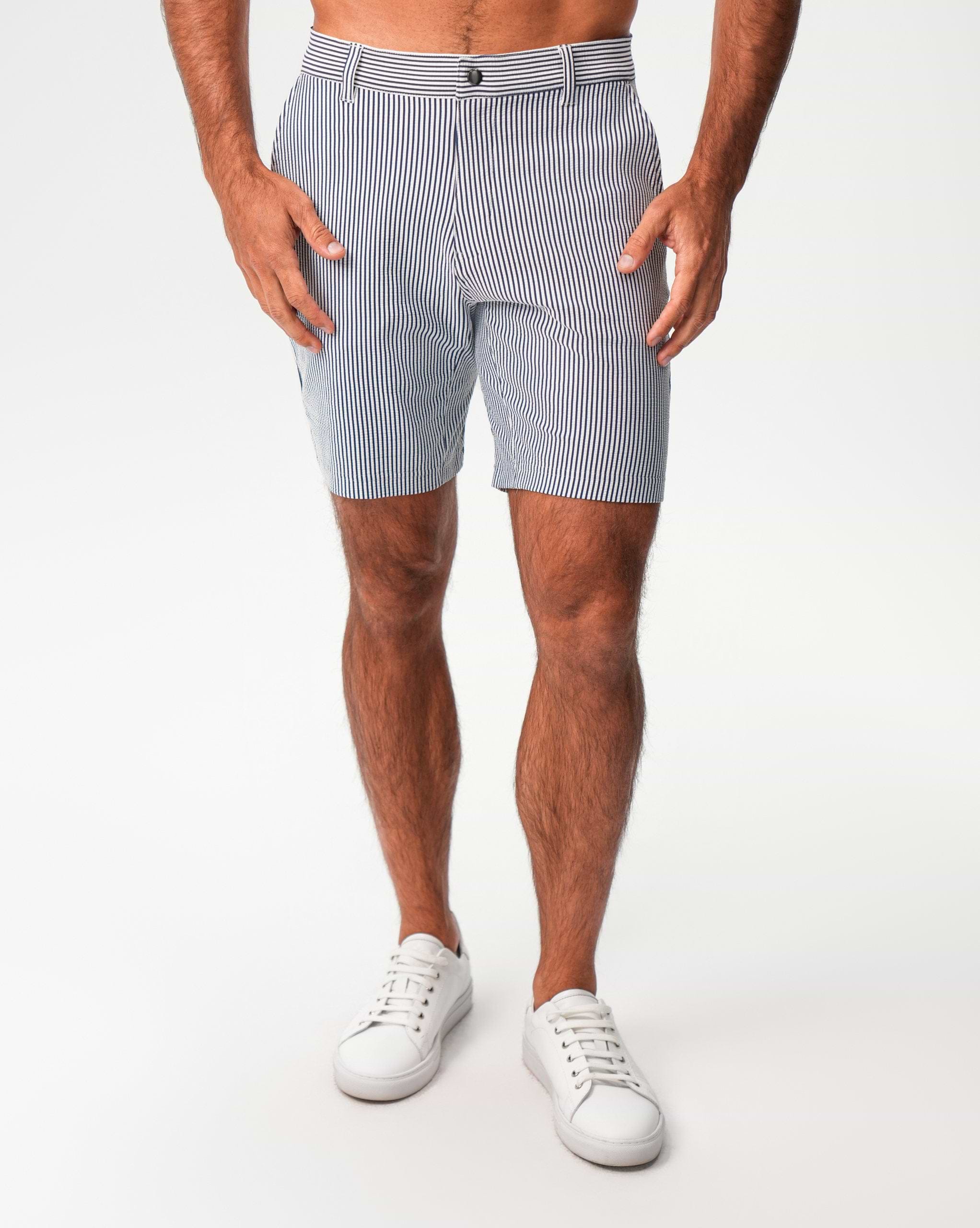 Athletic Fit Shorts - Navy & White Seersucker