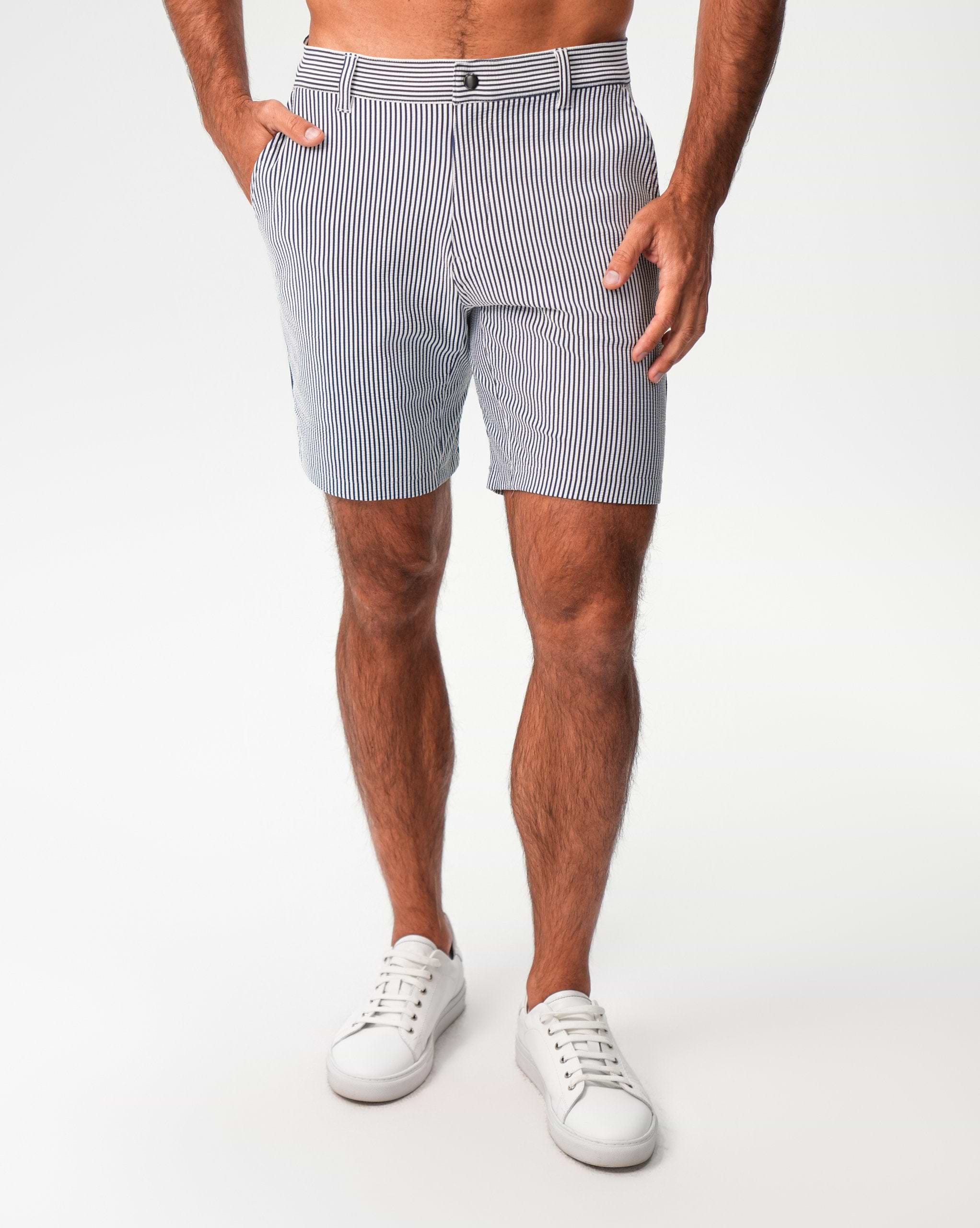 Athletic Fit Shorts - Navy & White Seersucker