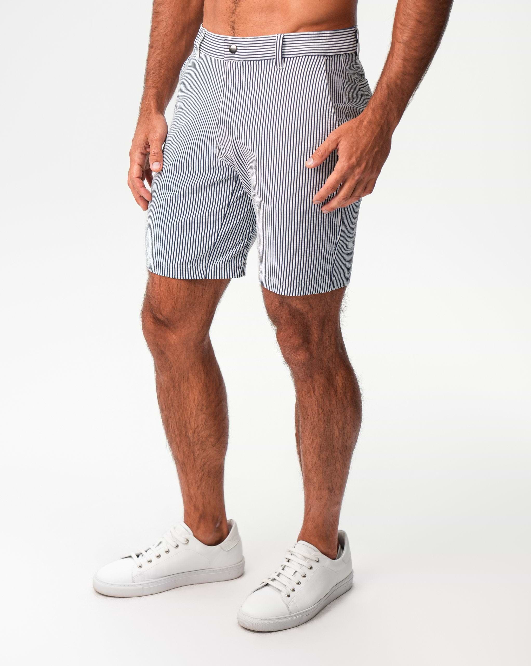 Athletic Fit Shorts - Navy & White Seersucker