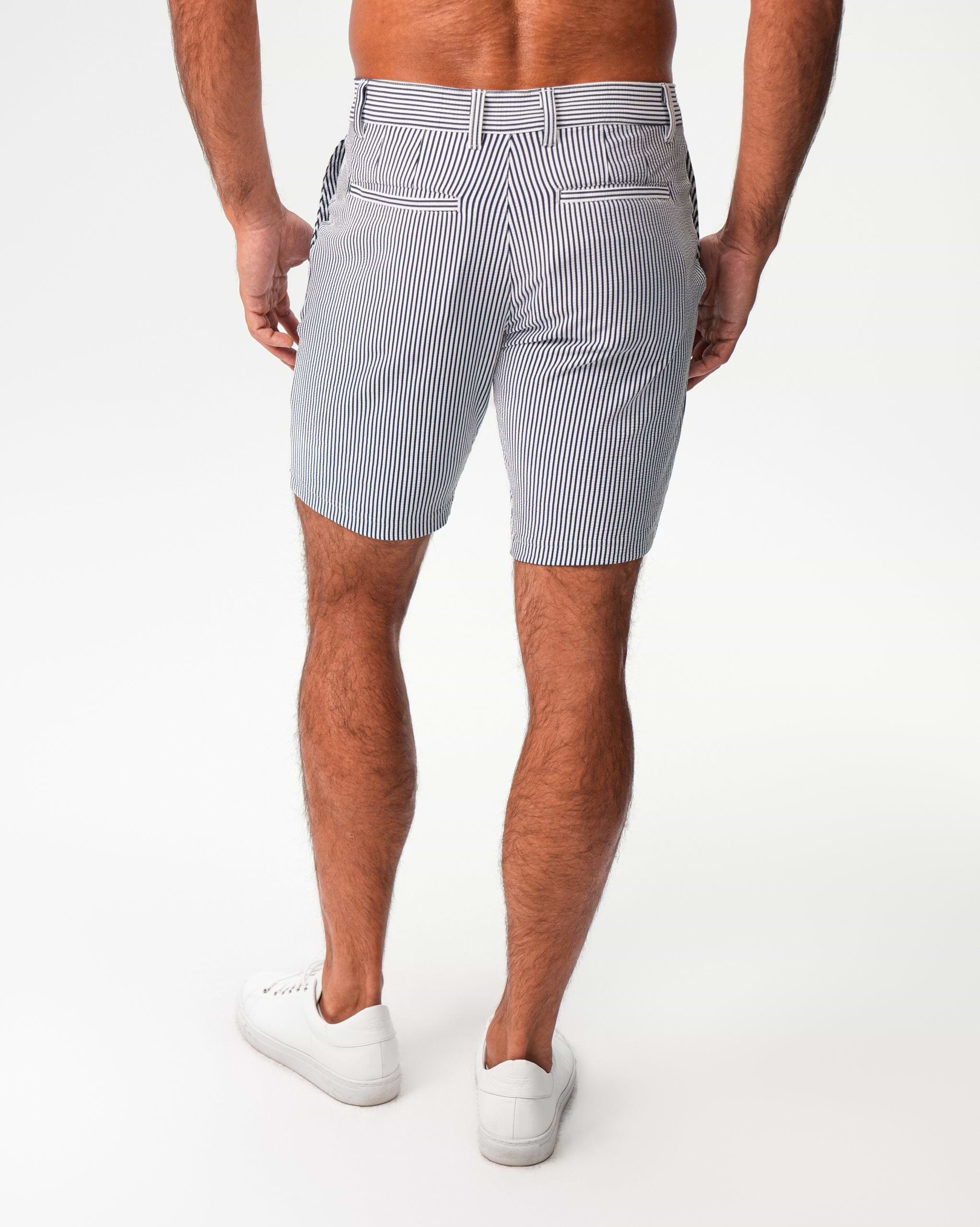 Athletic Fit Shorts - Navy & White Seersucker