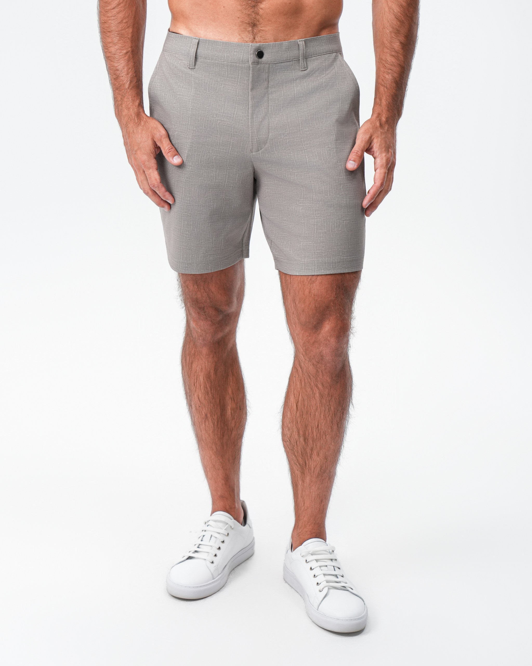 Brushed Athletic Fit Short - Stone Crosshatch